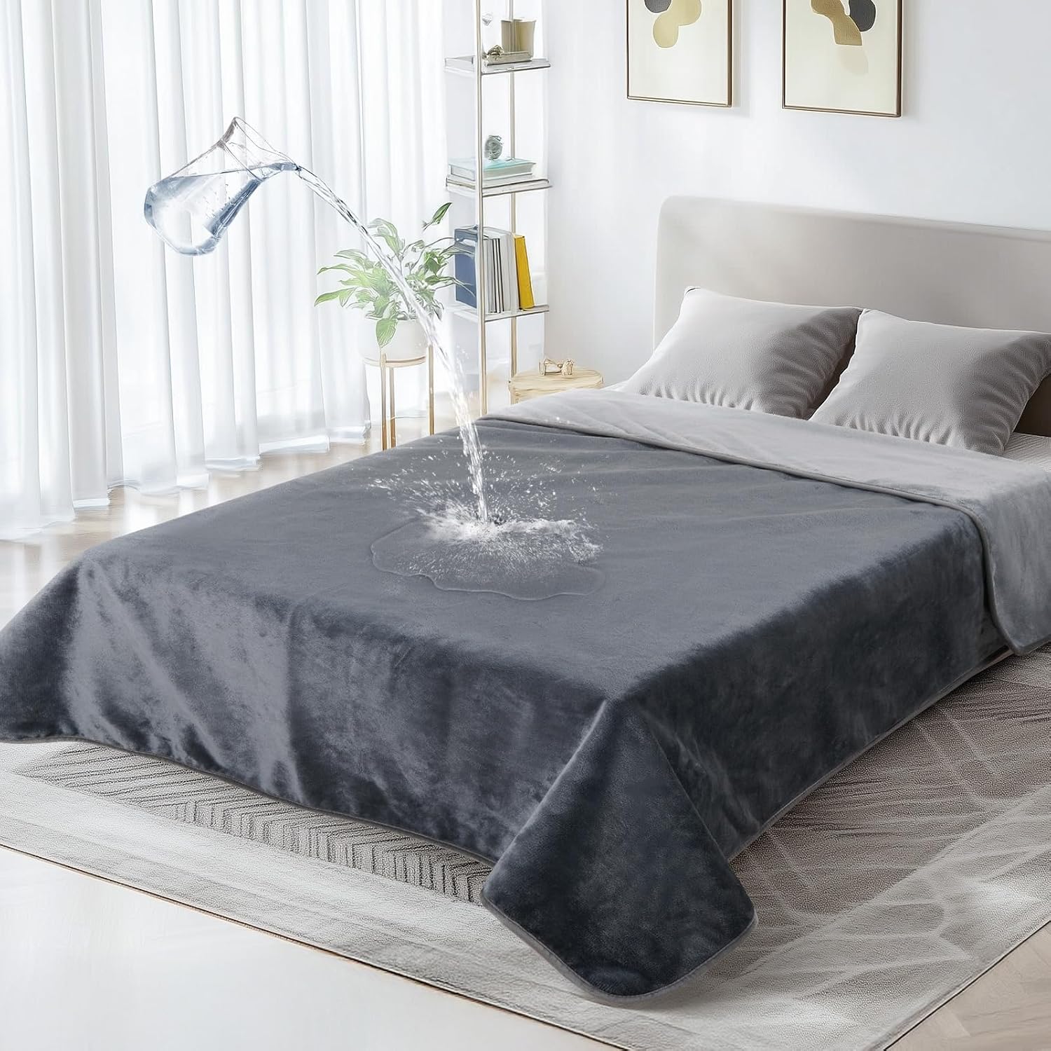 Detalle de PICK FOR LIFE wasserdichte Decke Liebesdecke Wendbare Flanell Hundedecke – 152x203 cm (Grau)