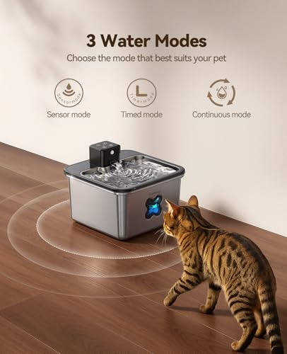Detalle de FEELNEEDY Fontaine à Eau pour Chat INOX 3,2 L – Sans Fil, Filtration Avancée