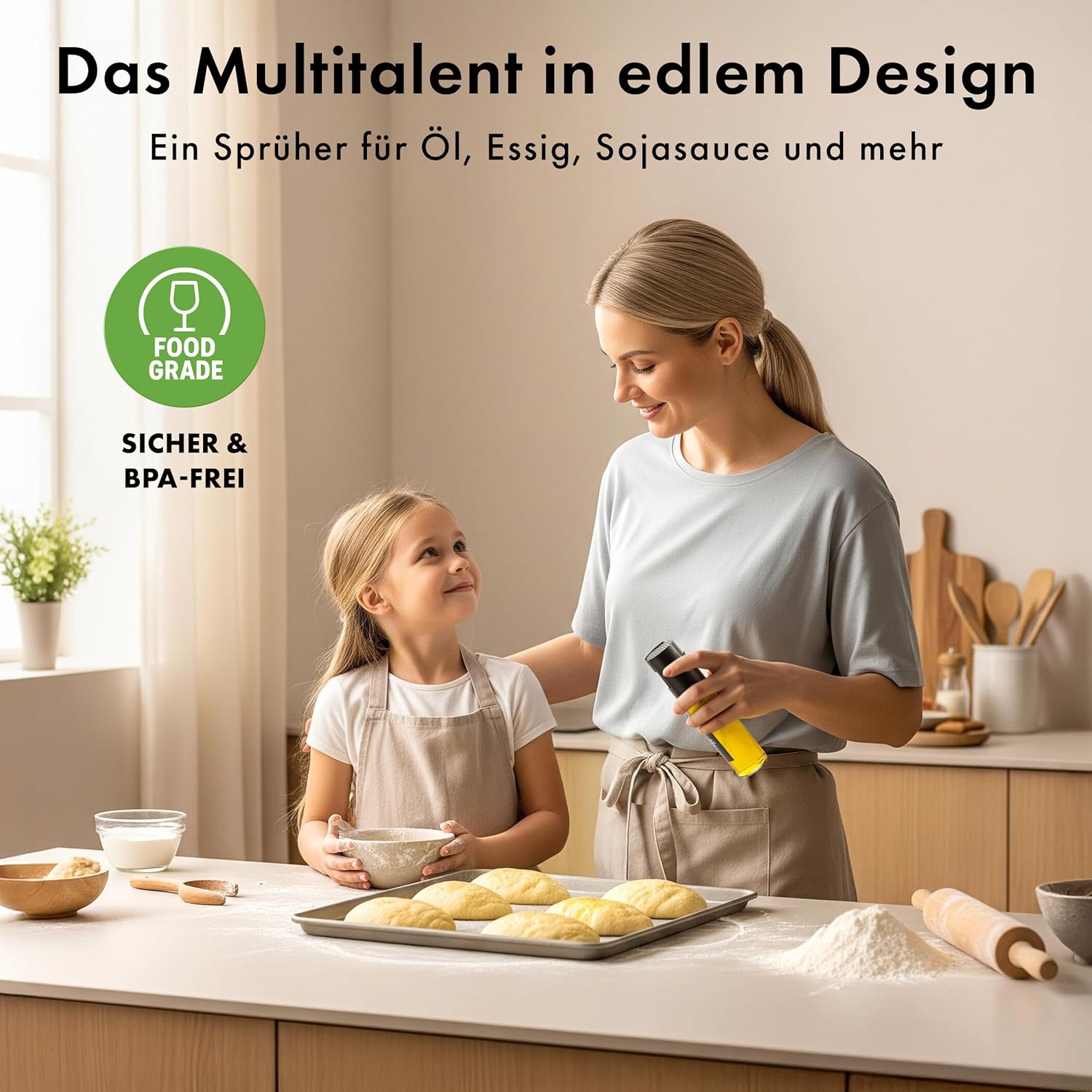 Thumbnail 2 de EDELHAUS Ölsprüher 2er Set aus Edelstahl & Glas – feiner Ölzerstäuber mit Etiketten, Trichter & Silikonpinsel