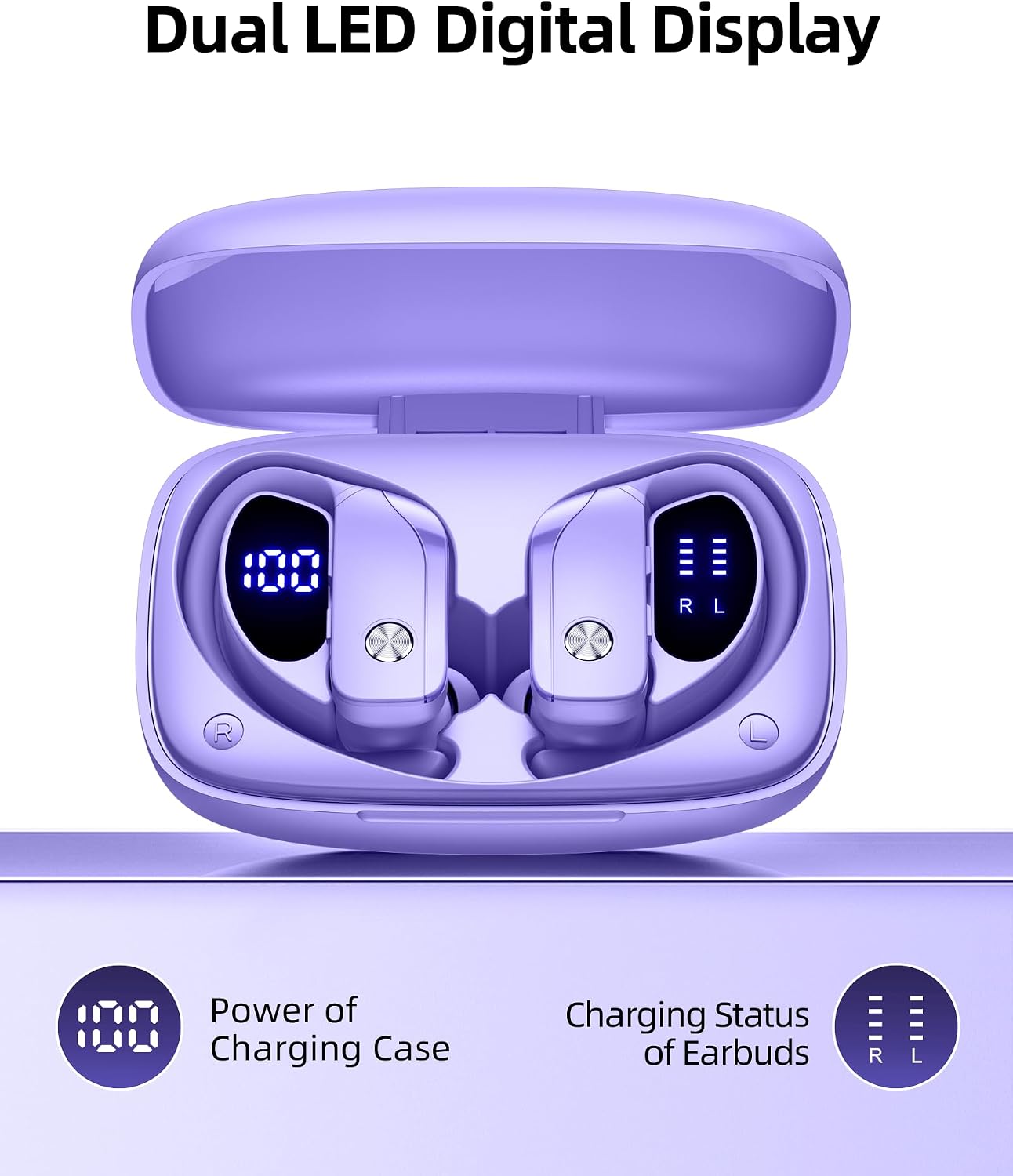 Detalle de bmanl T16 Wireless Earbuds with Ear Hooks, LED Display and 80-Hour Playtime