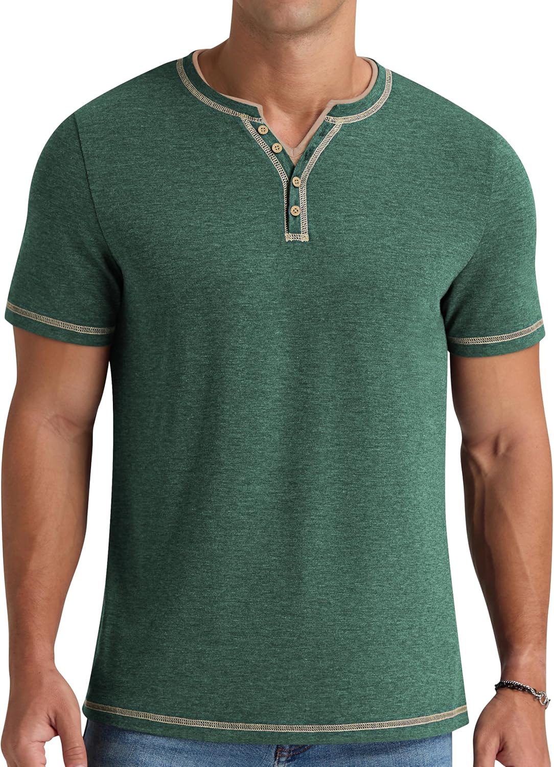 Thumbnail 1 de NITAGUT Herren Henley-T-Shirt mit V-Ausschnitt und Knopfleiste (Kurzarm, Slim Fit)