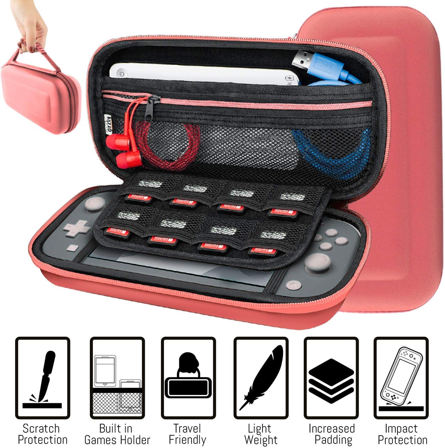 Detalle 2 de Orzly Switch Lite accessories bundle, coral
