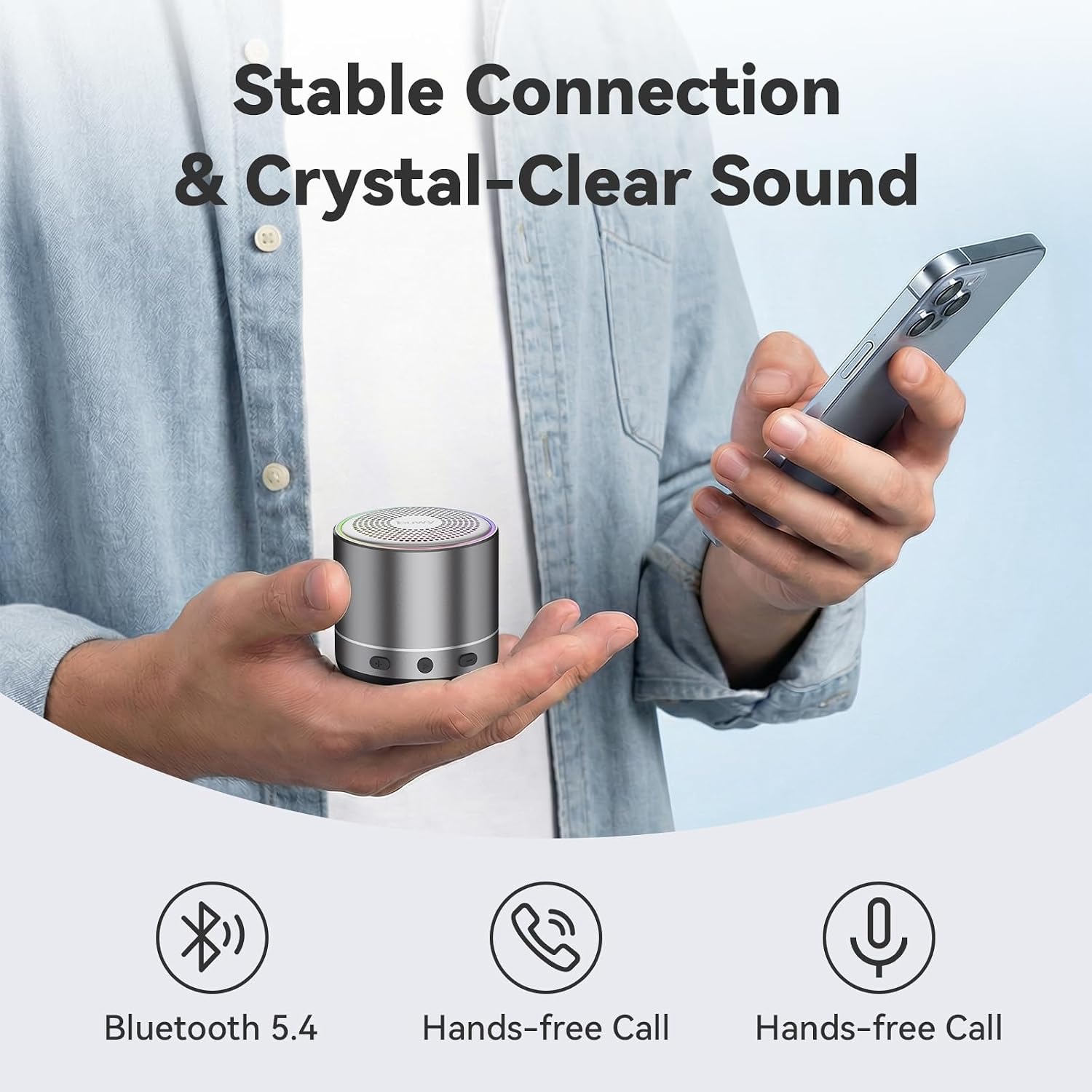 Detalle de buwy Mini Bluetooth-Lautsprecher – 83 g, IPX7, Bluetooth 5.4, RGB-Lichteffekte