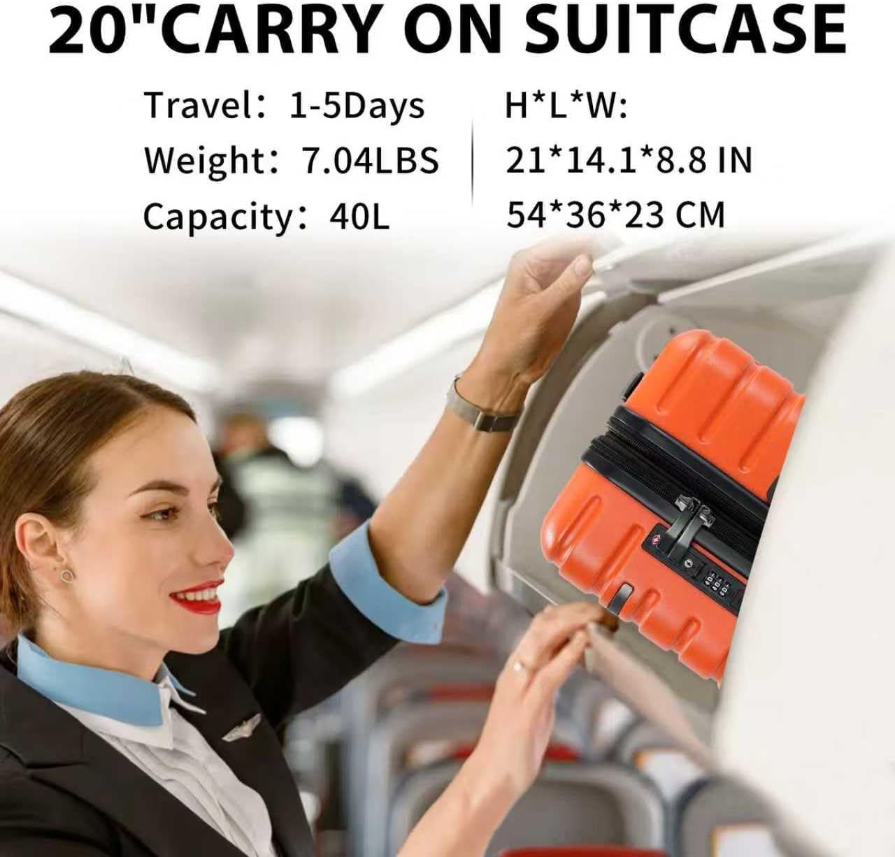 Detalle de EMPSIGN Bagage cabine rigide extensible 20 Inch – orange