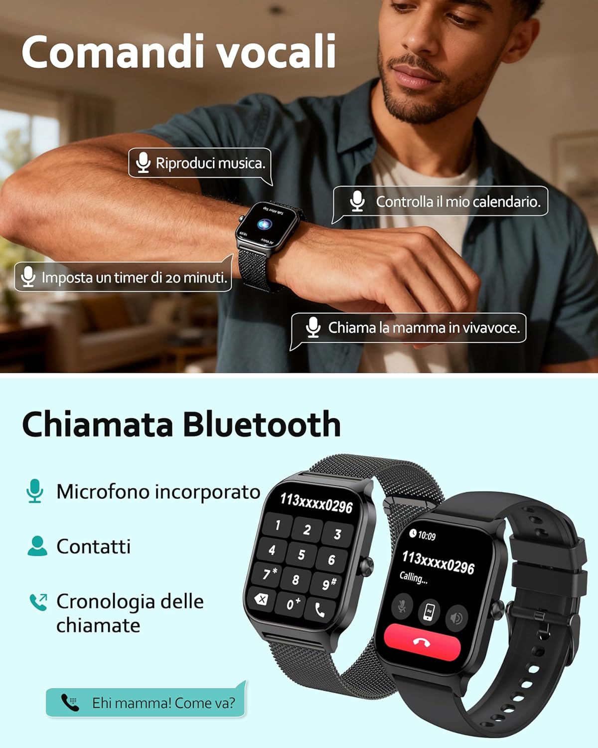 Thumbnail 1 de Popglory Smartwatch Uomo Donna 1.85": fitness avanzato, chiamate e assistente AI