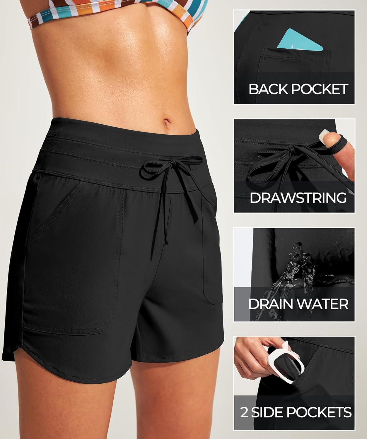 Thumbnail 4 de IUGA Womens 5" Swim Board Shorts: Stretchy, High-Waisted Quick-Dry Bottoms with UPF 50+