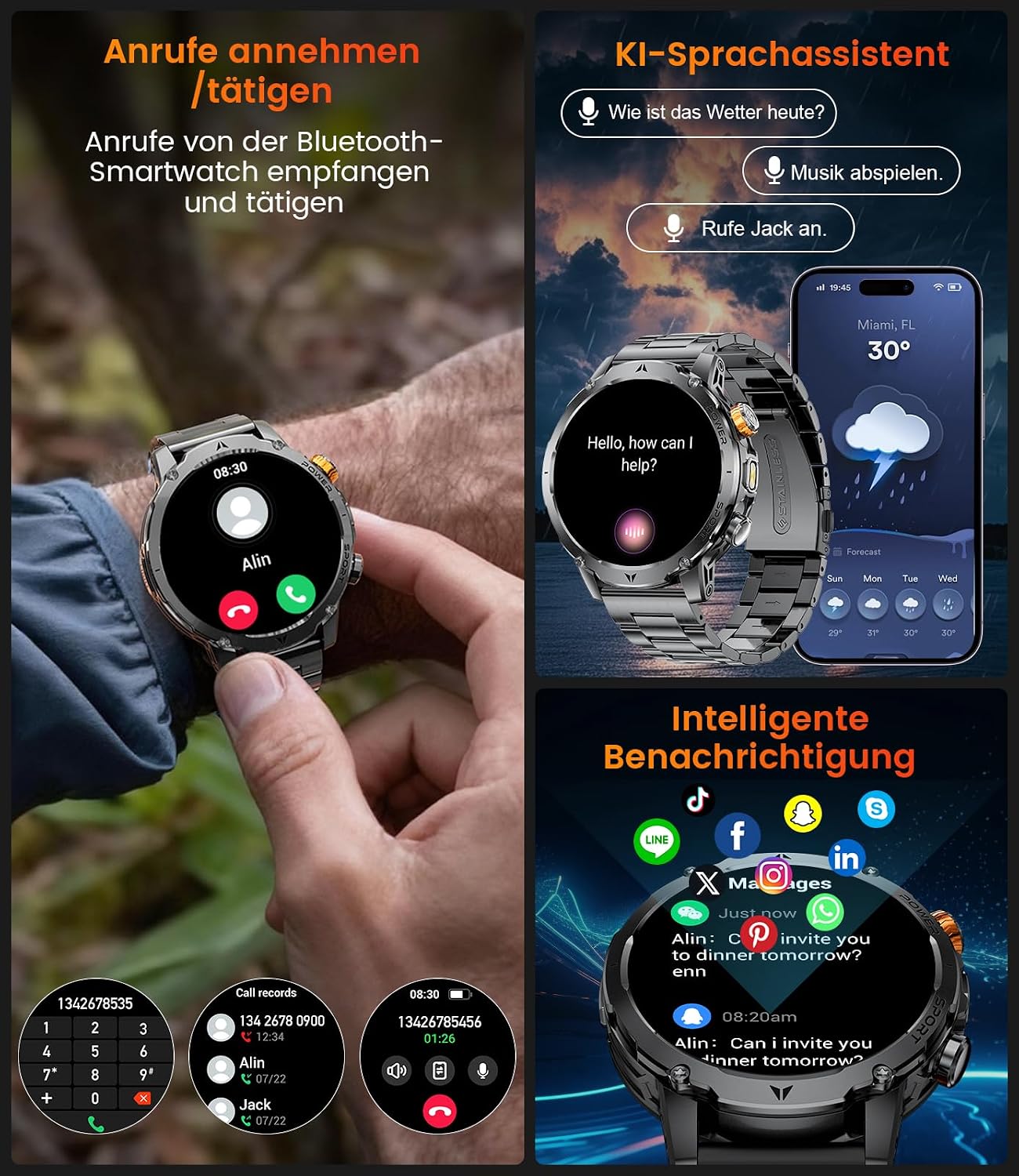 Thumbnail 1 de SUNKTA Smartwatch Militär 1,7 Zoll HD 1000 mAh
