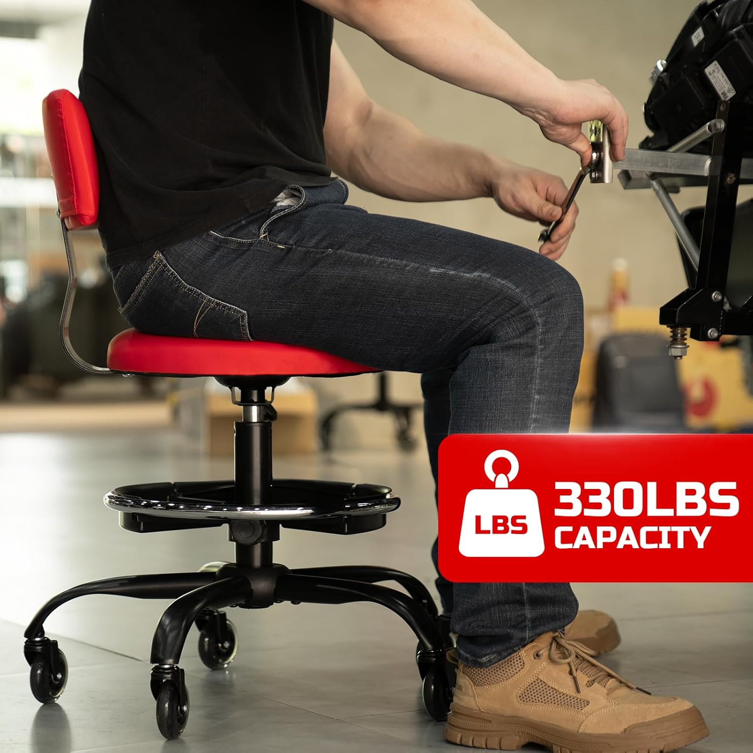 Thumbnail 2 de Rolling Shop Stool Adjustable 18.7–25.59 in