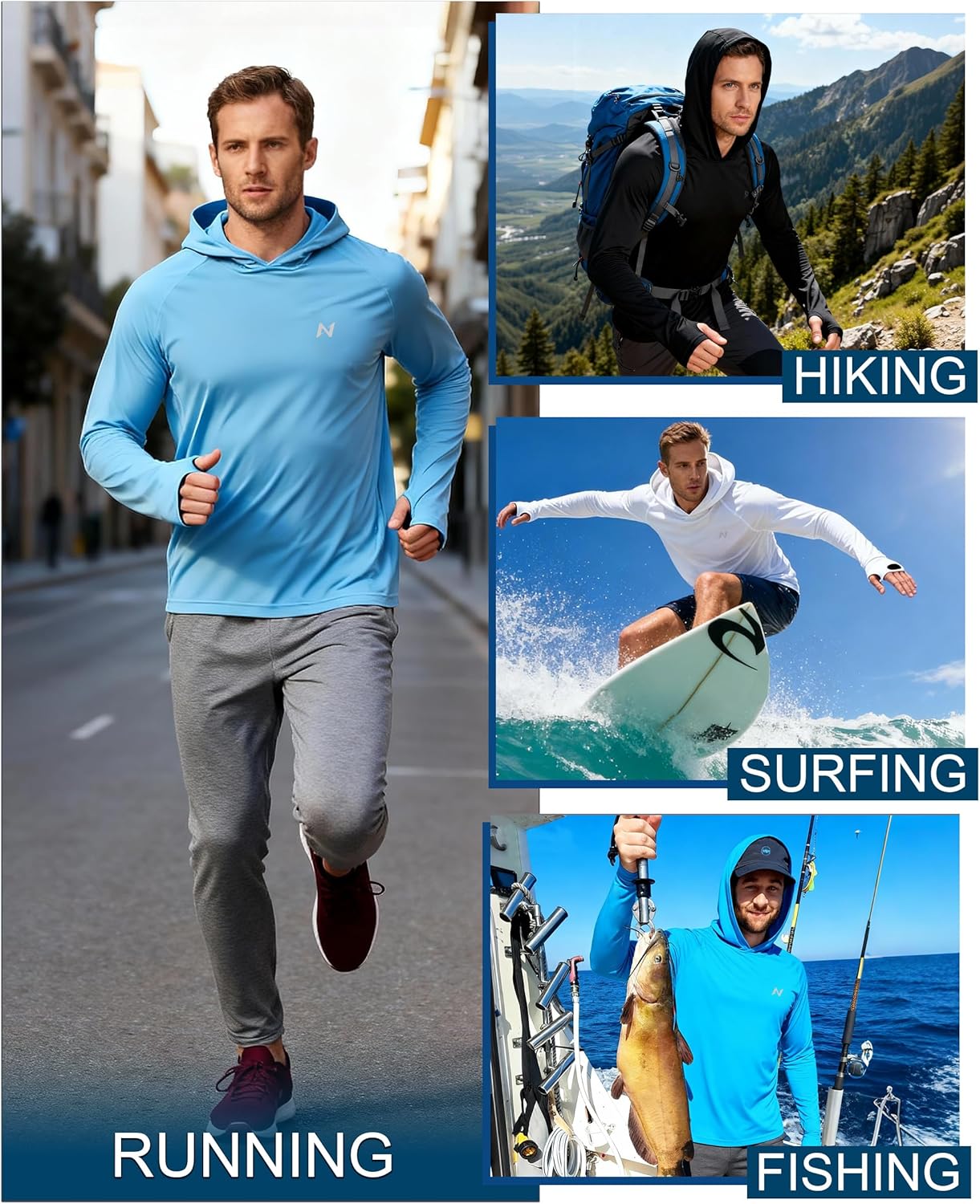 Thumbnail 5 de isnowood Sun Shirt UPF 50+ Men’s Long-Sleeve Fishing Shirt with Hoodie & Rash Guard Protection