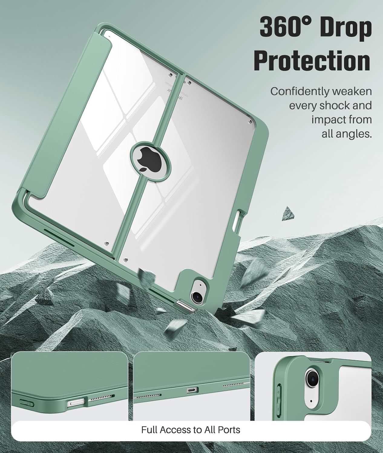 Detalle de MoKo iPad Air 13-Inch Case (M4/M3/M2) with Built-in Screen Protector – Agave Green