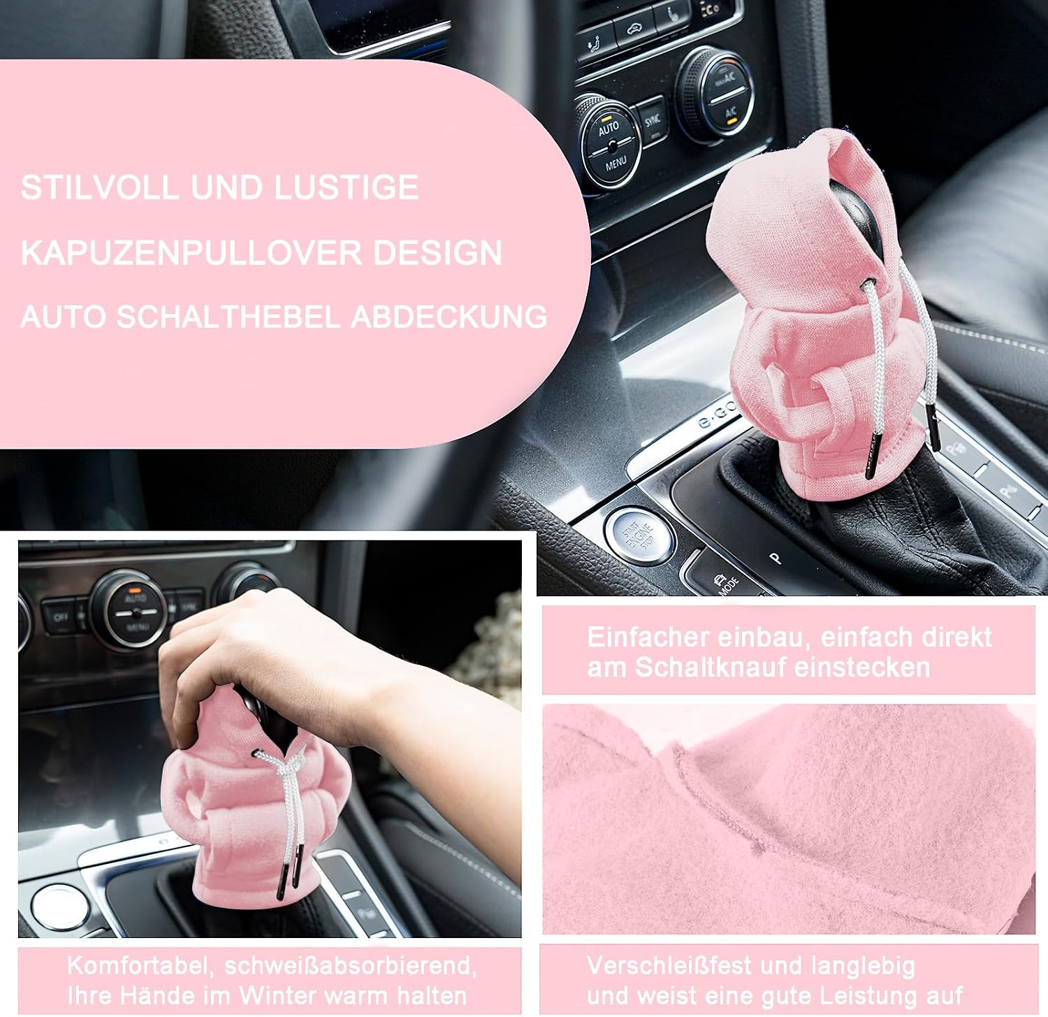 Detalle de CORATED Schaltknauf Abdeckung mit Hoodie-Design für Gangschaltung – Rot & Rosa
