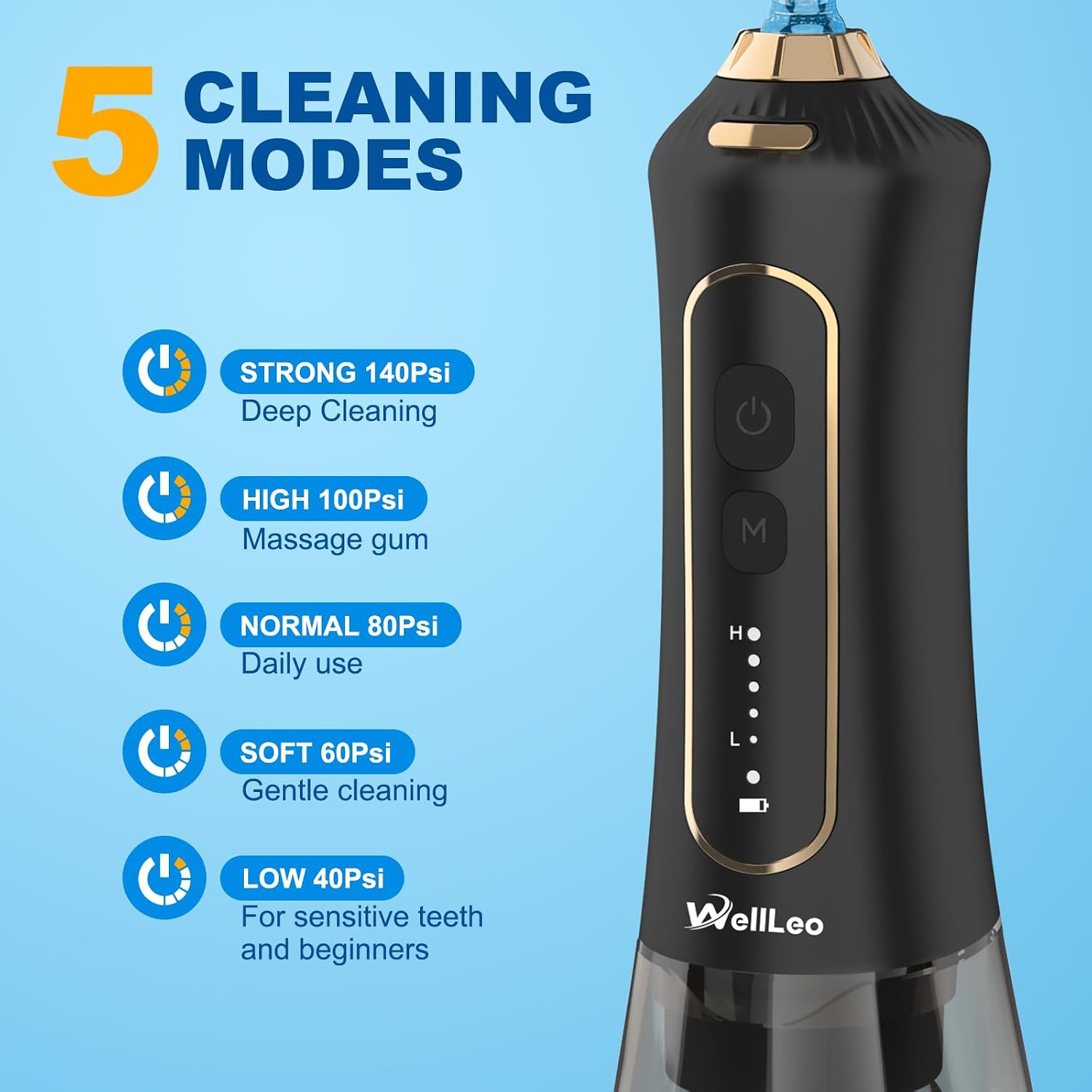 Thumbnail 1 de WellLeo Cordless Water Flosser (300ML) with 5 Modes, 5 Jet Tips and IPX7 Waterproof Design
