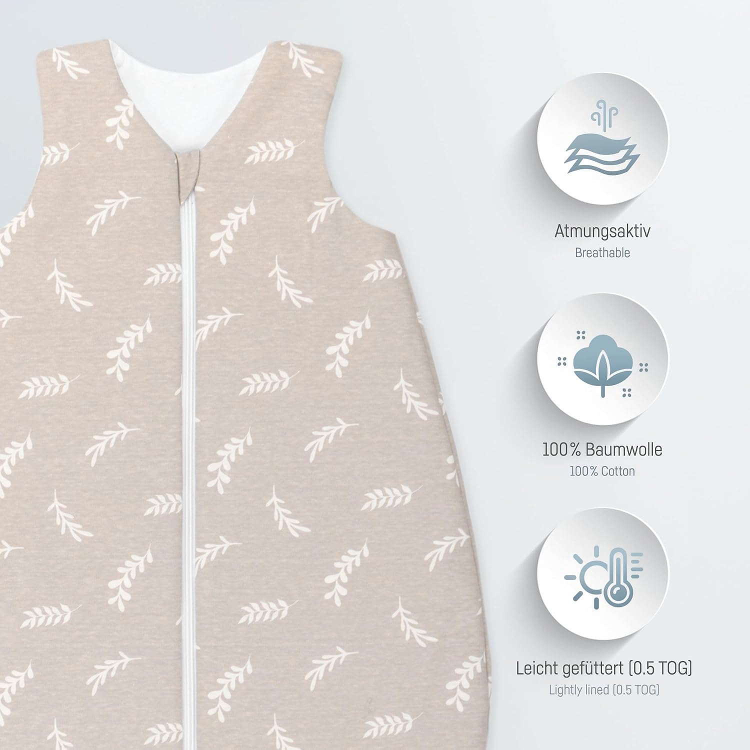 Detalle de Julius Zöllner Baby Sommerschlafsack aus 100% Jersey Baumwolle, Größe 56 – OEKO-TEX Standard 100, Twiggy