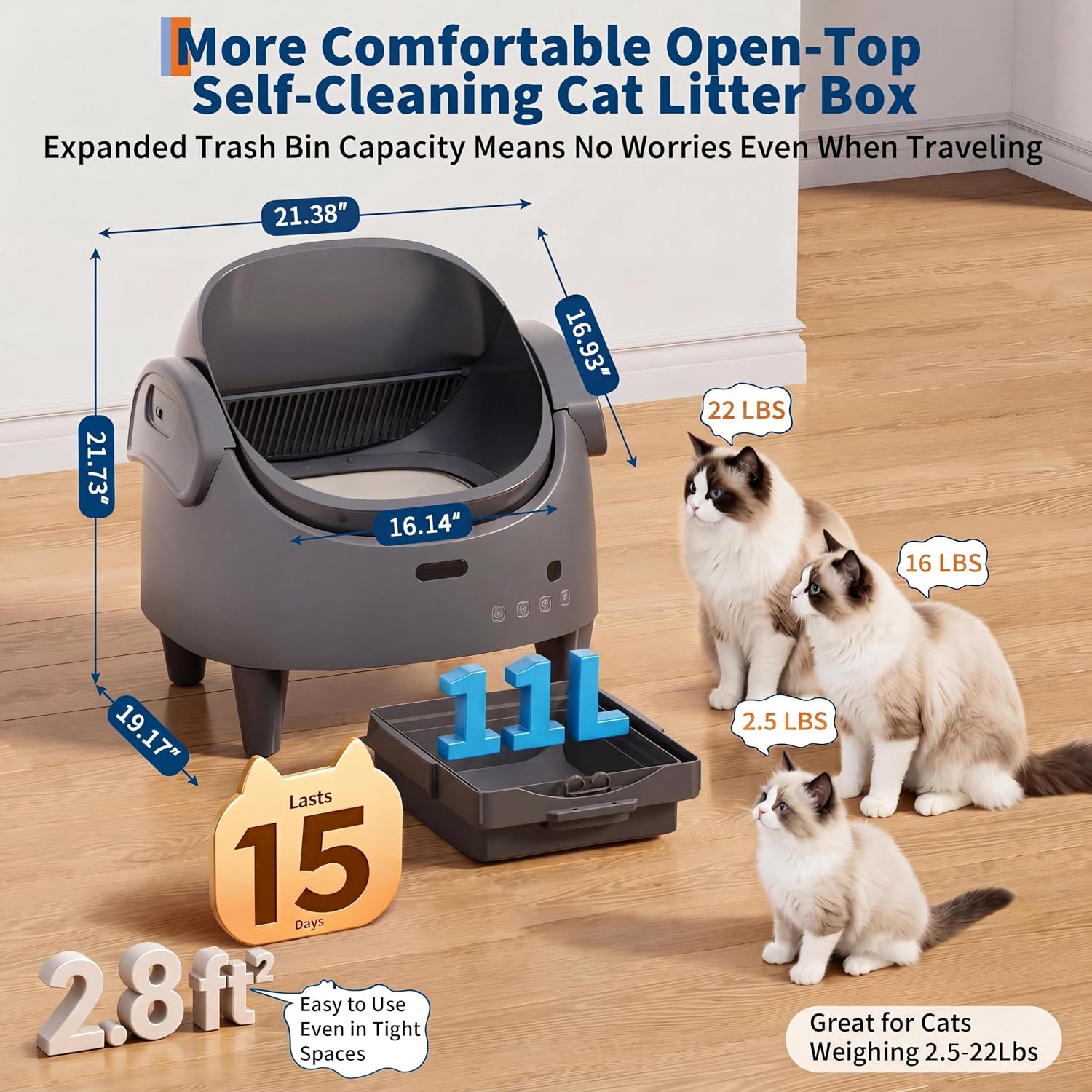 Detalle de Garvee aZ1-S3cpwEvafMejE-P-uV4RRbrg1 Self-Cleaning Cat Litter Box, Large, App-Controlled