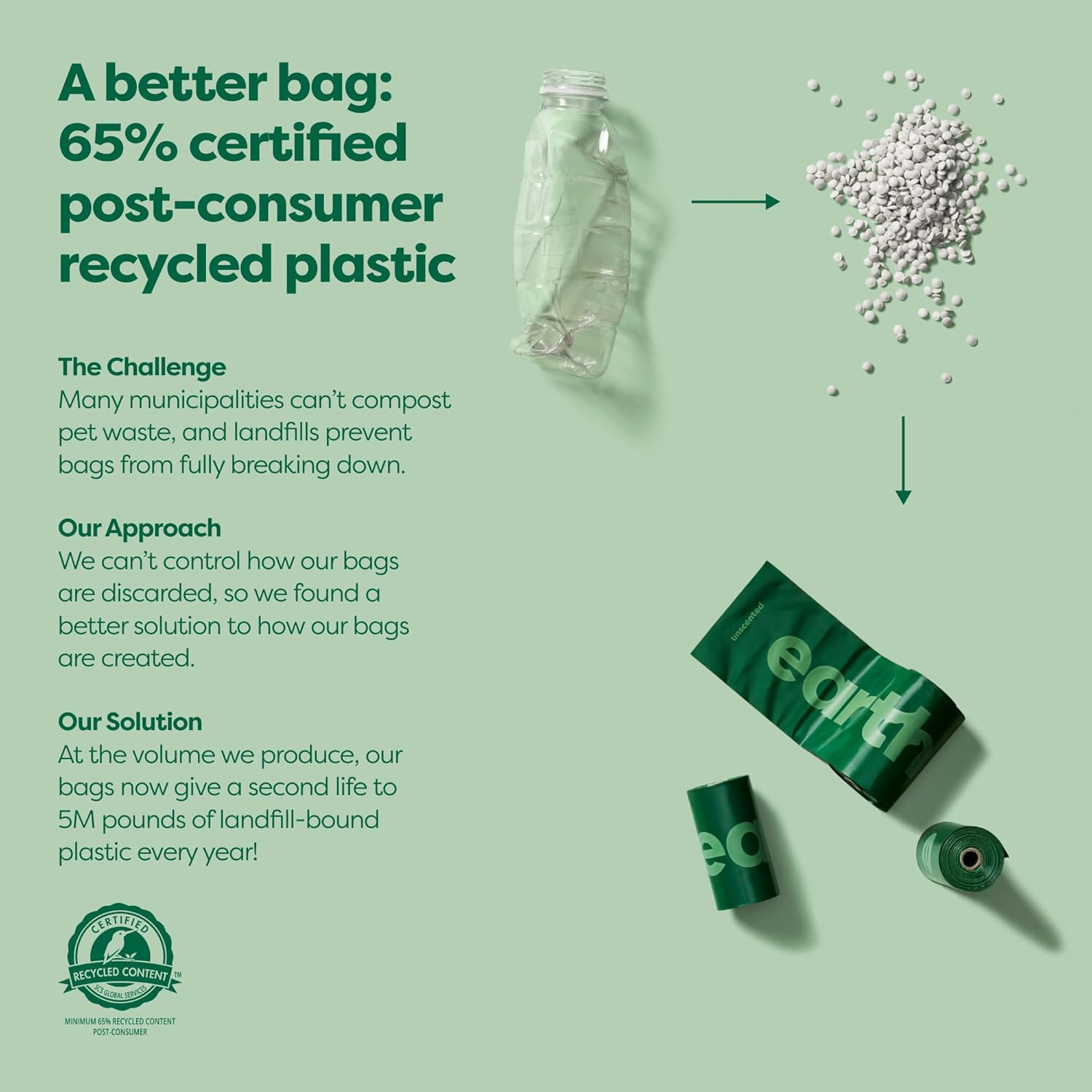 Detalle de Earth Rated dog poo bag holder with 15 unscented bags (leakproof, click-and-lock)