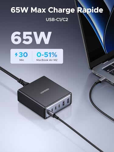 Detalle de UGREEN Zapix 100W 6 Ports USB‑C GaN Chargeur – Station de recharge rapide