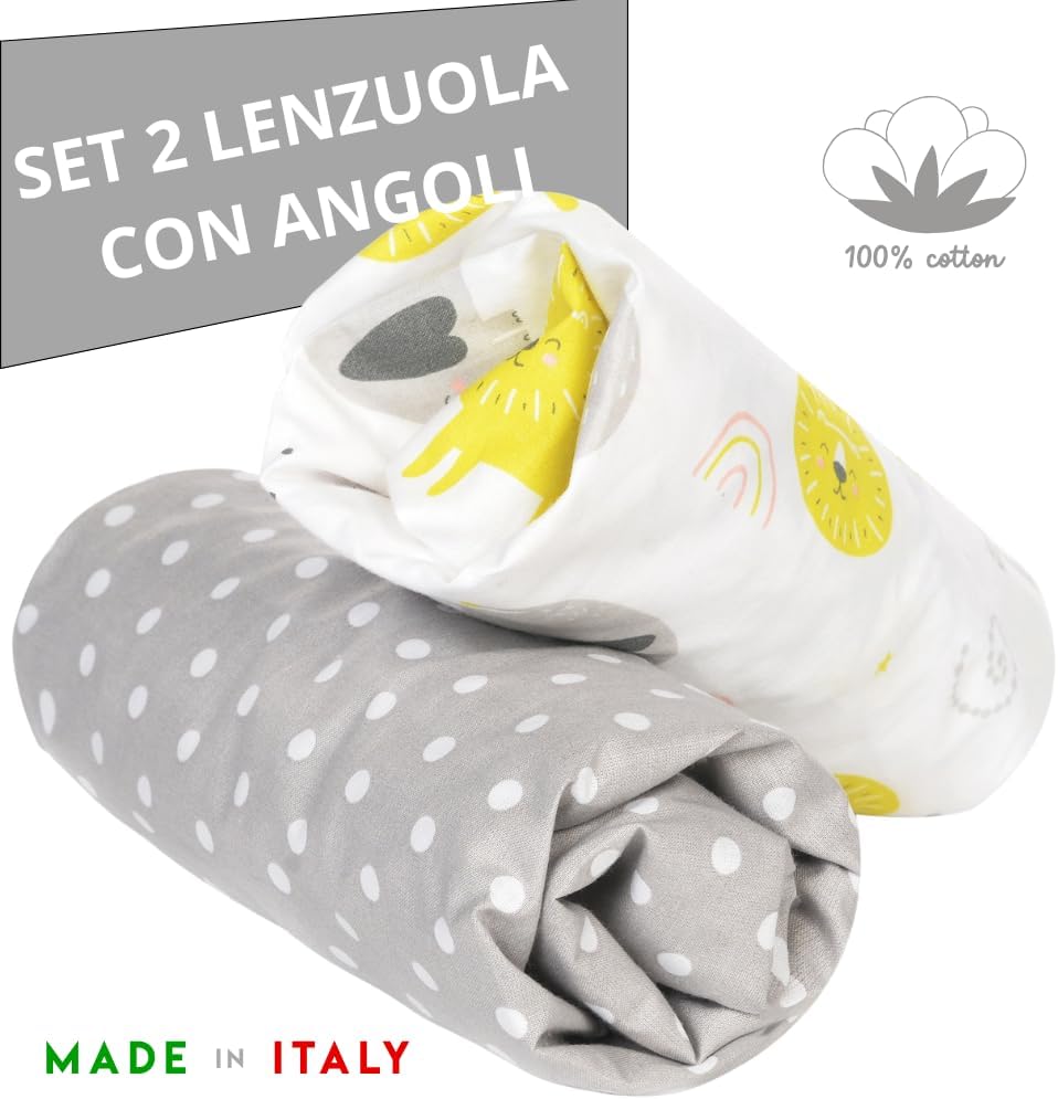 Detalle 2 de FlyIdeas Set 2 lenzuola con angoli per culla 90x50 cm in cotone traspirante