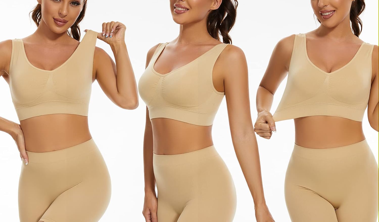 Detalle de Lemef 3-Pack Seamless Wirefree Yoga Bras with Removable Pads