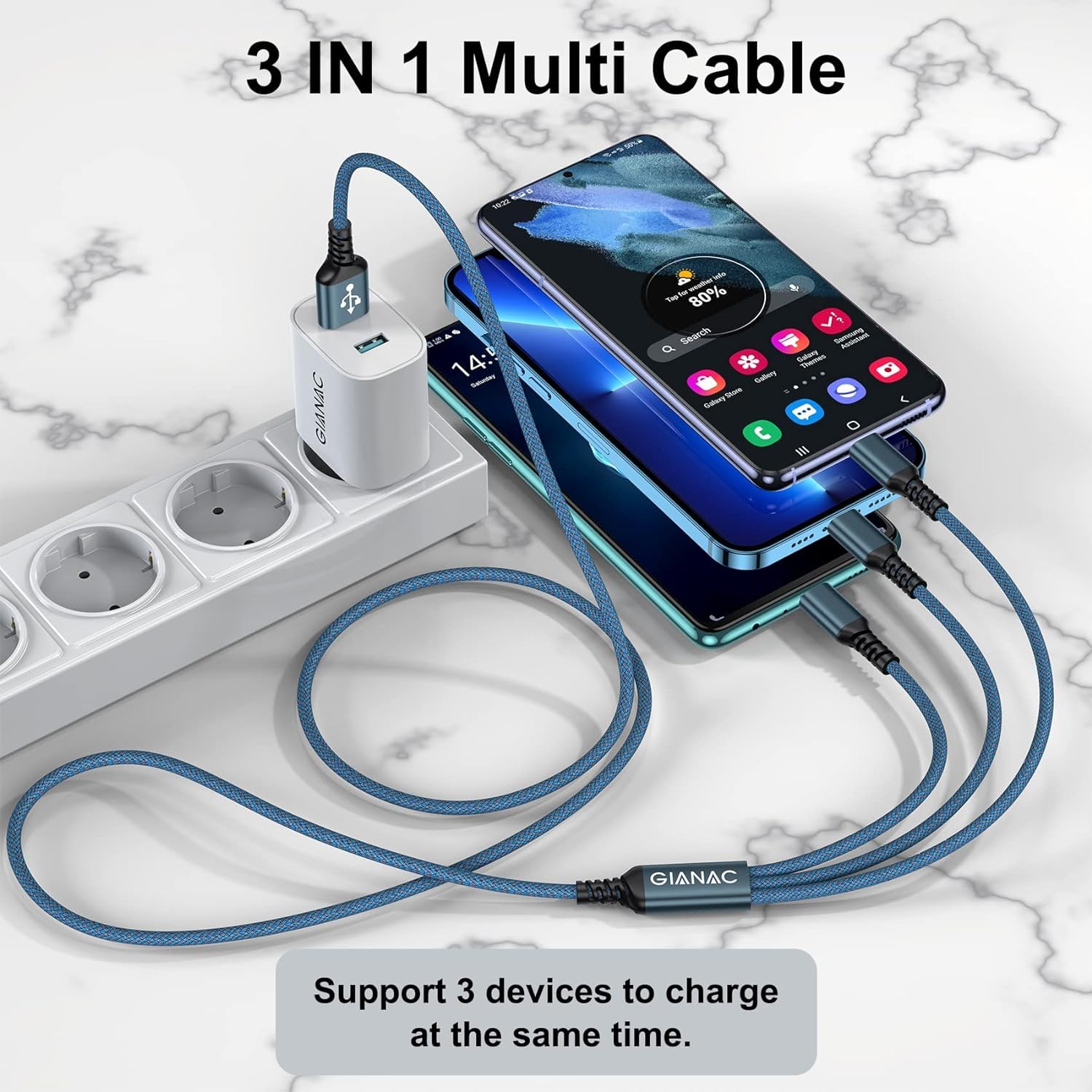 Thumbnail 5 de Multi Charger Cable 1.2m 3‑in‑1 cable for phones