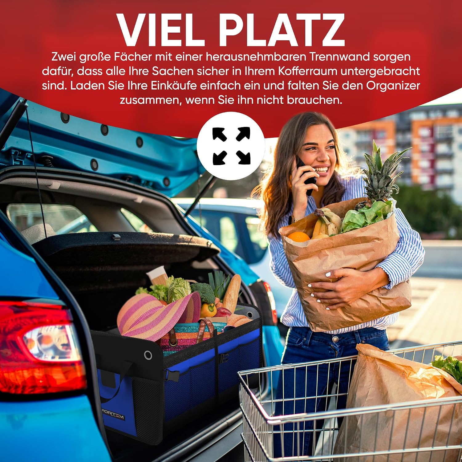 Detalle 2 de FORTEM Kofferraum Organizer faltbar mit klappbarem Deckel (Standard, Blau)