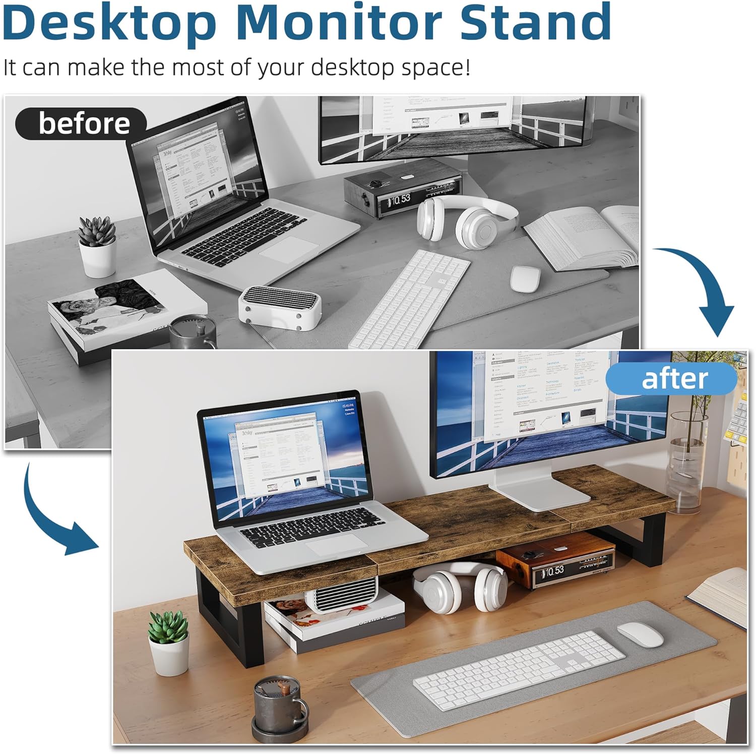 Thumbnail 3 de OYRREU Monitorerhöhung 2er Set – Holz-MDF Stellage mit Stahlkonstruktion, 91 × 26 × 12,5 cm