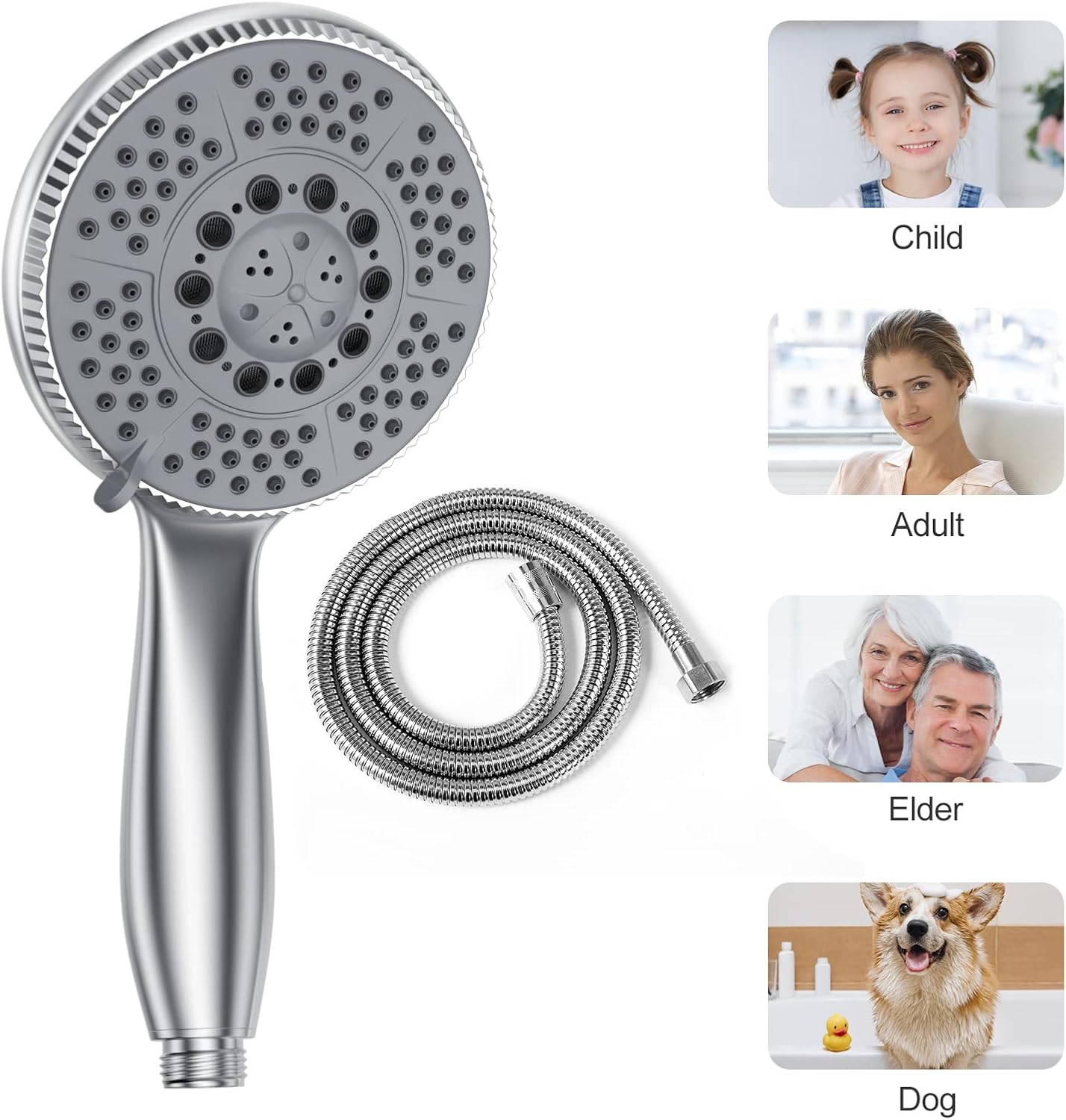 Thumbnail 3 de Vinabo pommeau de douche 1,5 m en acier, 5 jets — haute pression, ABS chromé