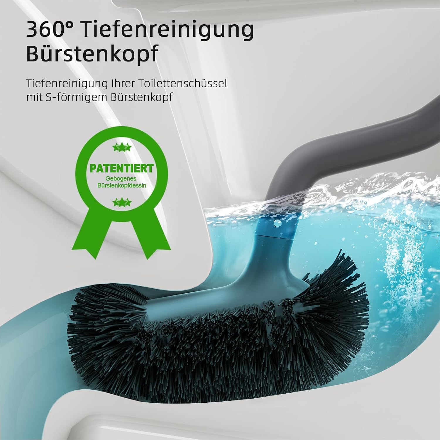 Detalle de Ensemble brosse de toilette avec support mural – Brosse WC grise pour salle de bain et WC d’invités