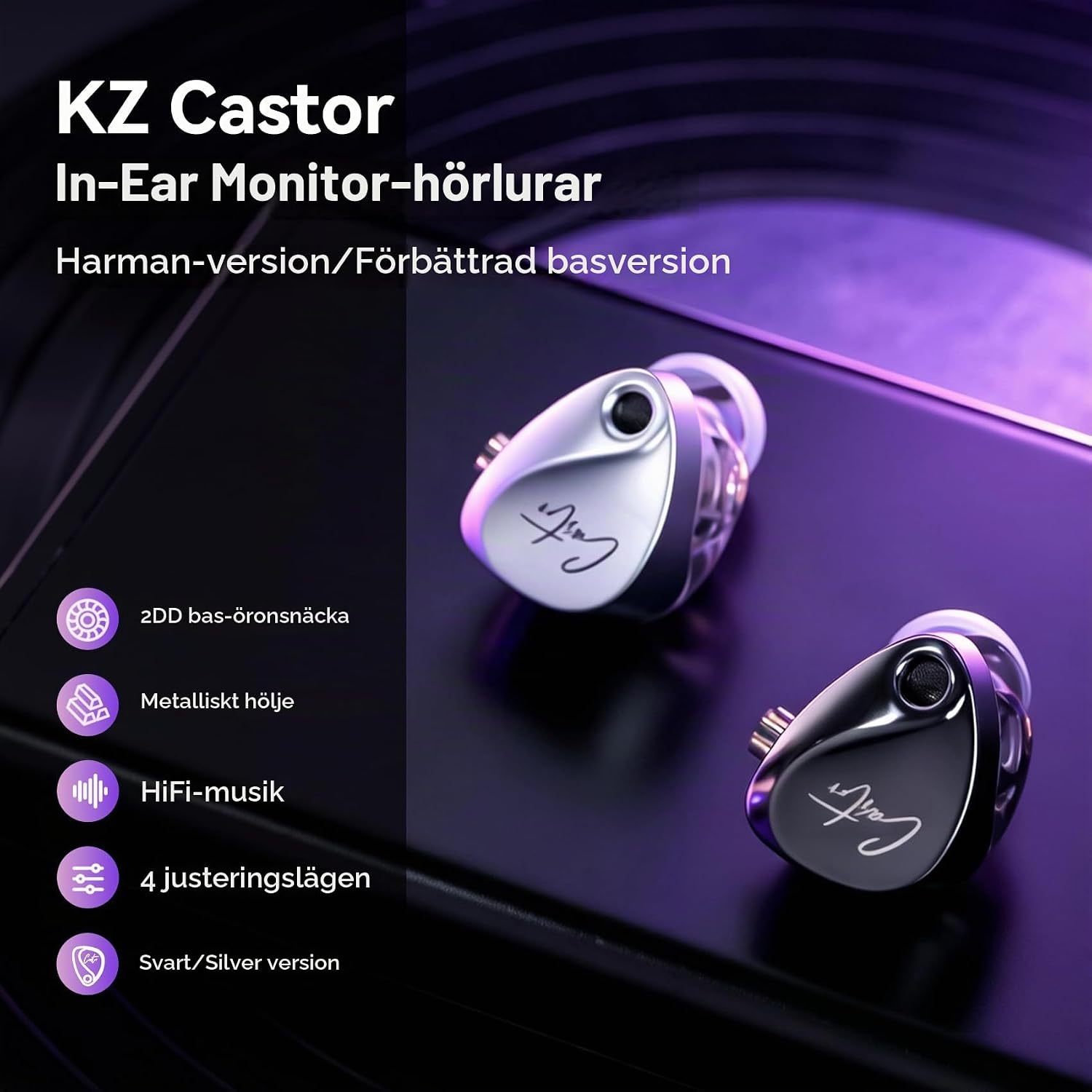 Thumbnail 1 de KZ Castor in-ear-hörlurar med dubbla dynamiska element, basjustering och mikrofon