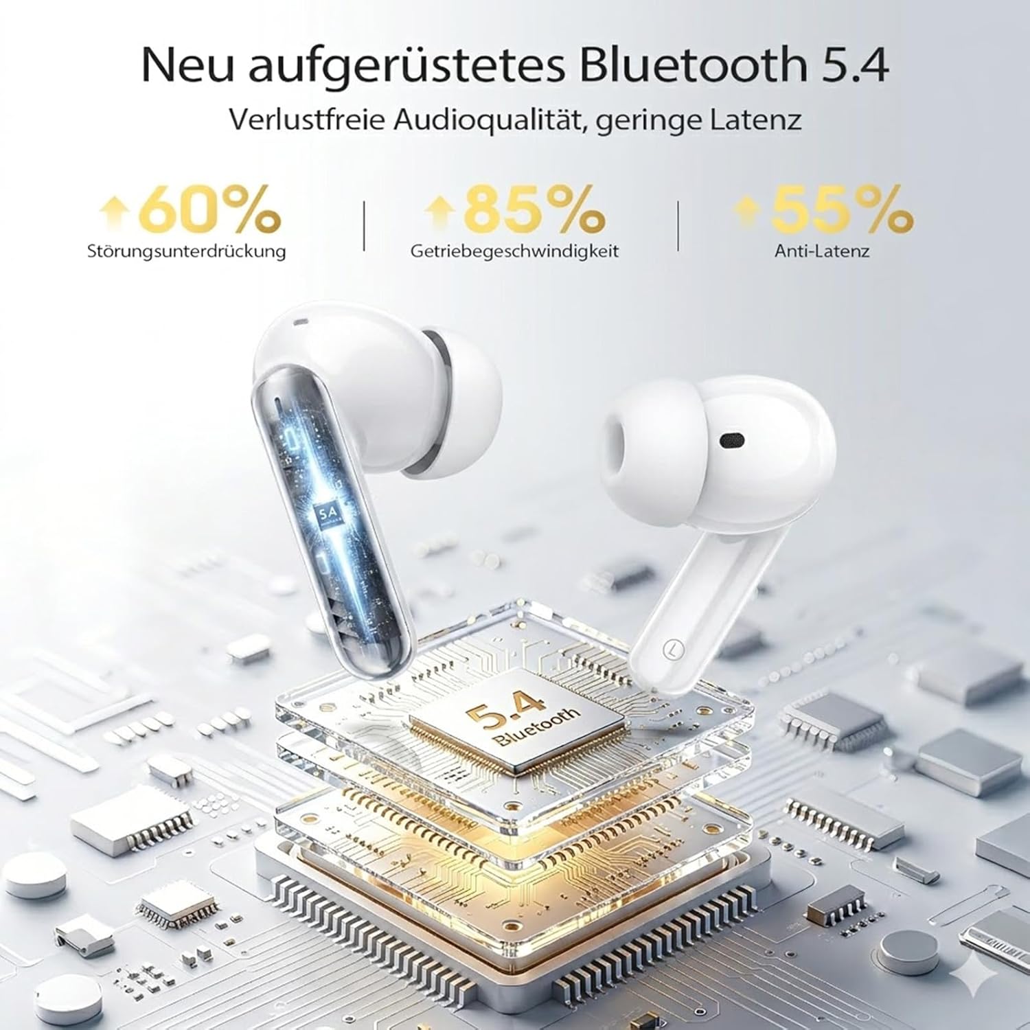 Detalle de W70 Pro In-Ear Bluetooth Kopfhörer – 46 Stunden Akku, IPX7, 4 Mikro ENC, HiFi-Sound