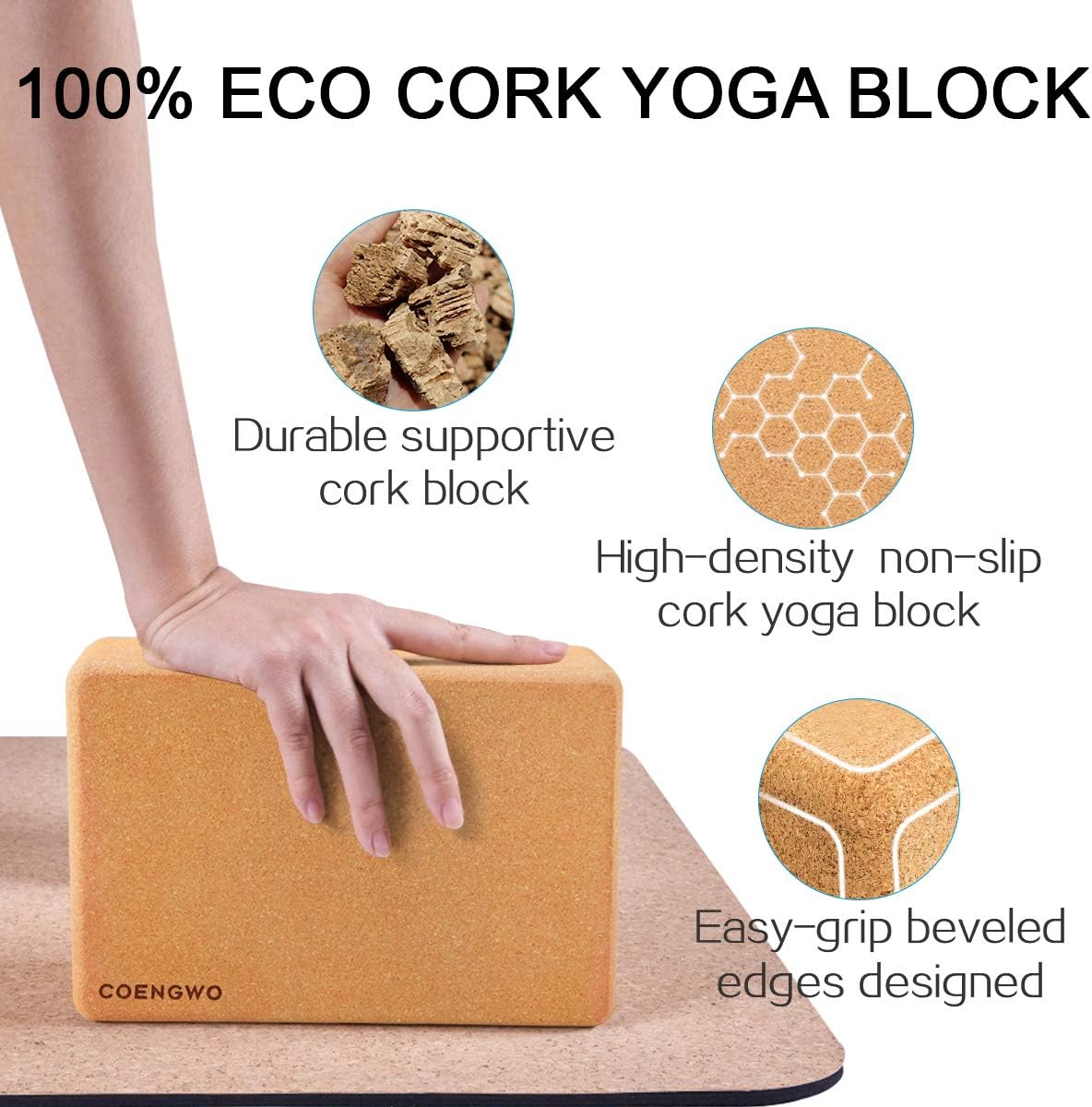 Thumbnail 2 de COENGWO CW0006-CWUS-F1 Cork Yoga Blocks, 100% Cork, Set of 2