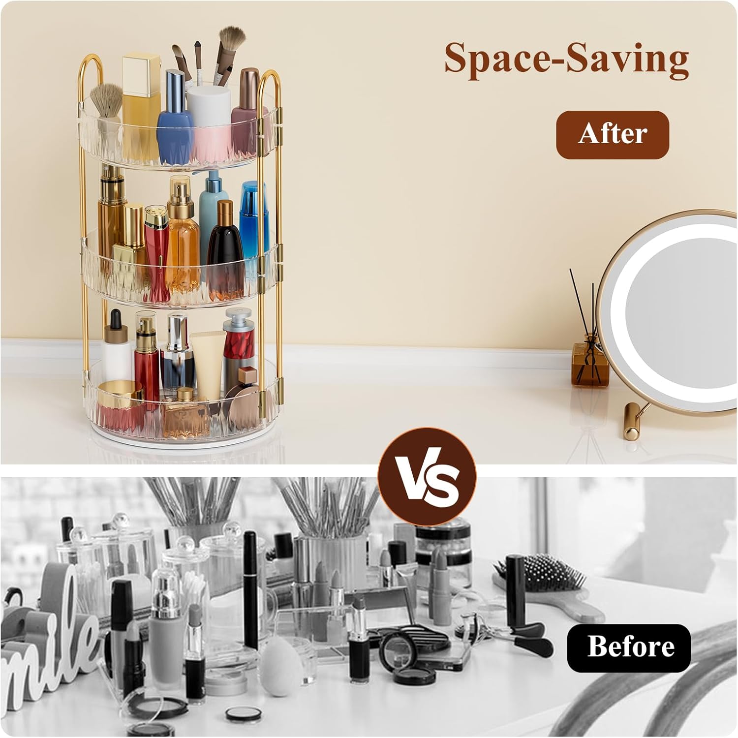 Detalle 2 de Dayacoco 360 Rotating Makeup Organiser, 3-Tier Round Spinning Storage Stand