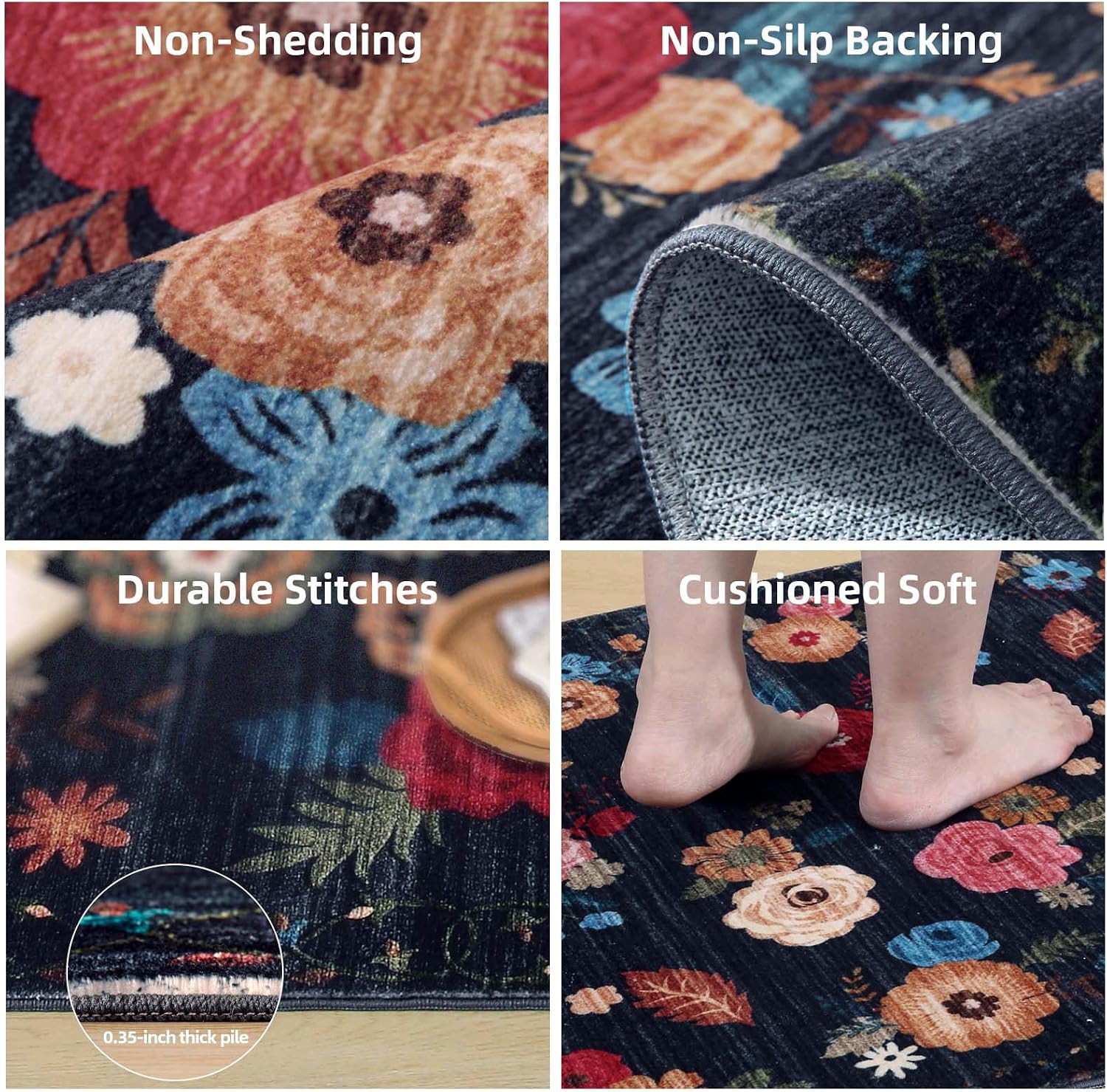 Thumbnail 2 de Machine Washable Runner Rug 2'x6' Floral Runner