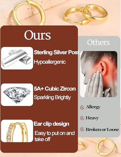 Thumbnail 6 de JEMARA Gold Hoops Earrings – 5 Pairs of 14K Gold Plated Hypoallergenic Small Hoops