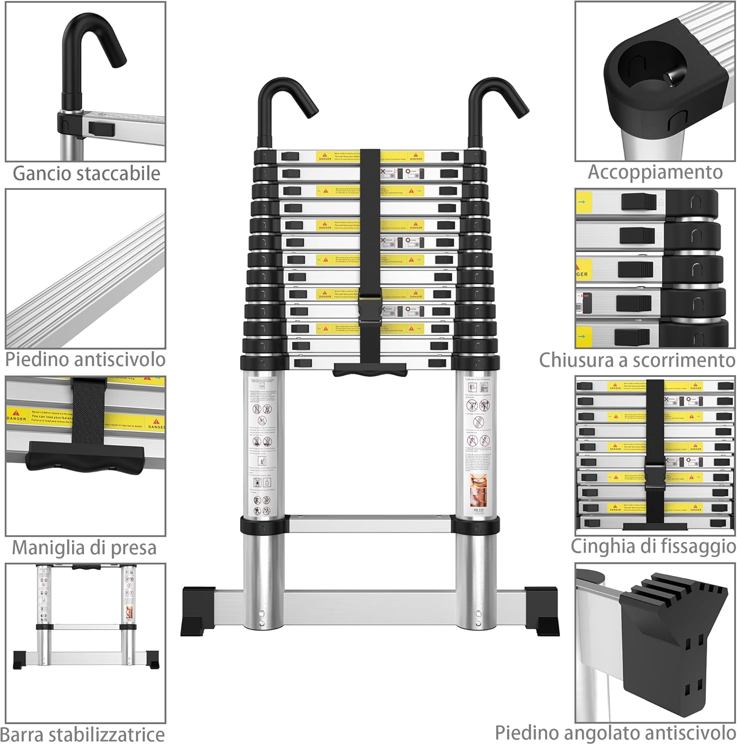 Thumbnail 1 de Gymount Scala Telescopica 3,19 m in Alluminio con Barra Stabilizzatrice e Ganci Staccabili