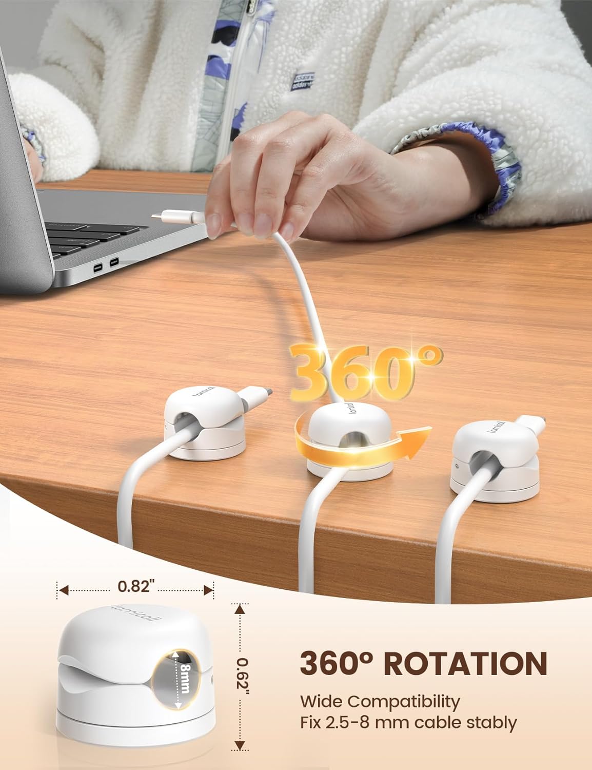 Thumbnail 1 de Lamicall 360° cable holder clips 8mm, 6 pack