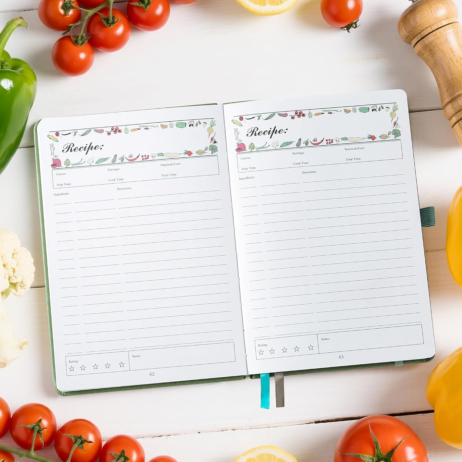 Detalle de ZXHQ Blank Recipe Book (A5 Sage Green) – Hardcover journal for up to 124 recipes with thick 120gsm paper