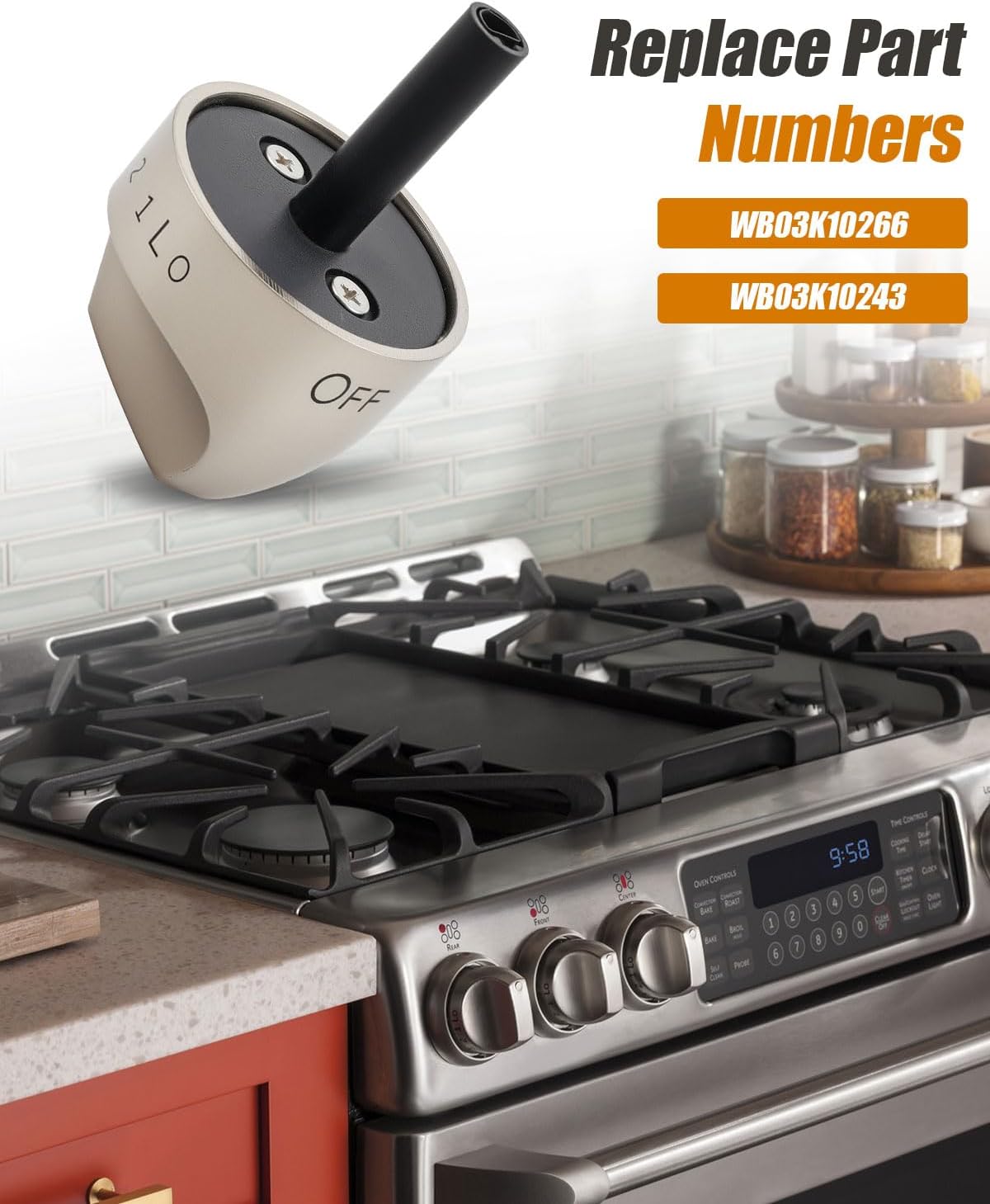 Detalle 2 de Nahntaipy Stainless Steel Gas Range Knob for GE, Replaces WB03K10243 and WB03K10266