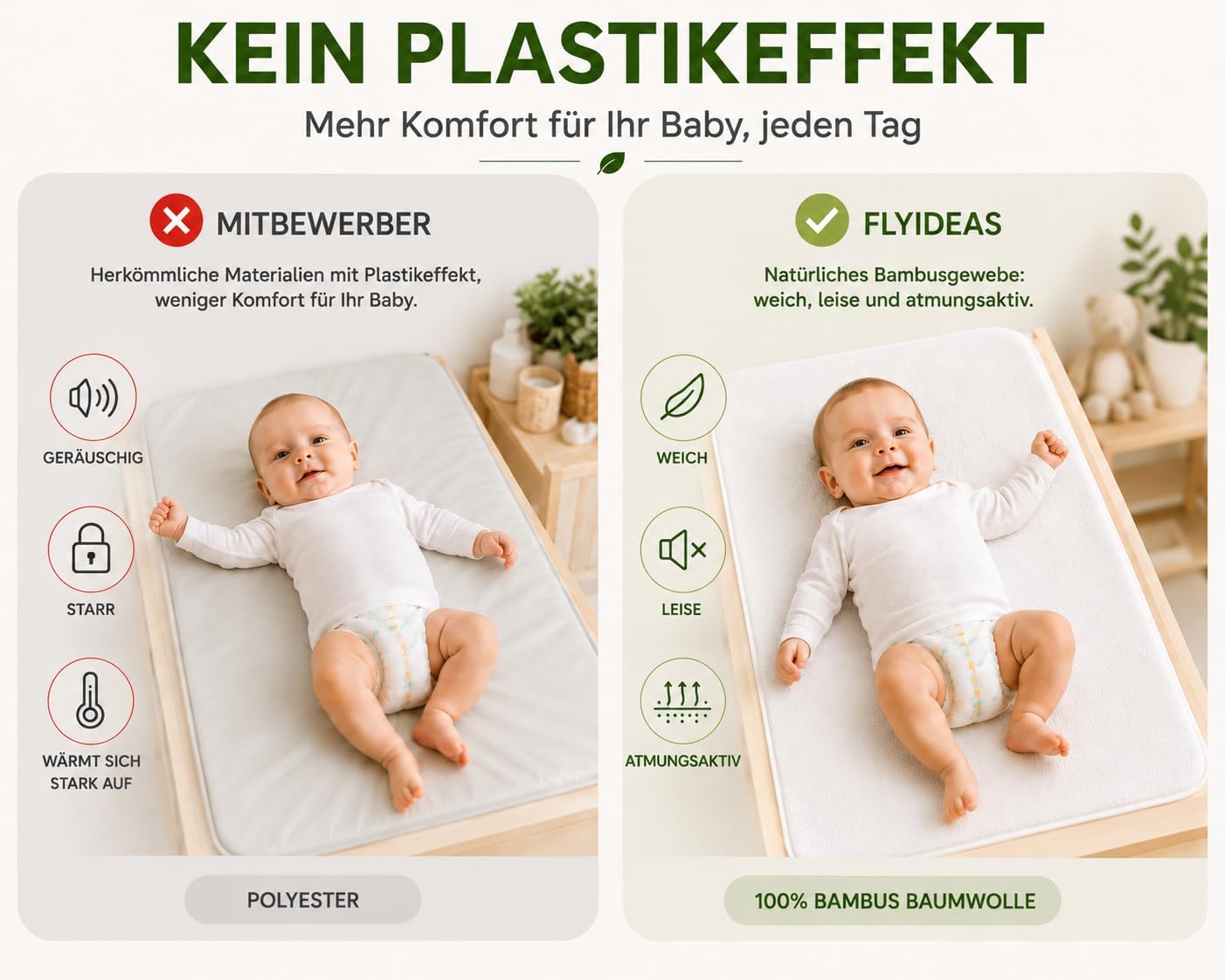 Detalle de Flyideas wasserdichter Matratzenschoner fürs Babybett 80x160 cm (2er-Set) mit Bambus-Zertifizierung