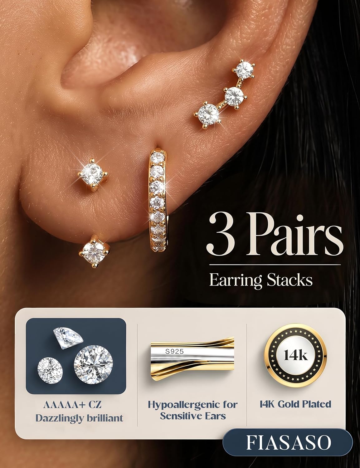 Detalle 2 de FIASASO Earring Set, 3 Pairs