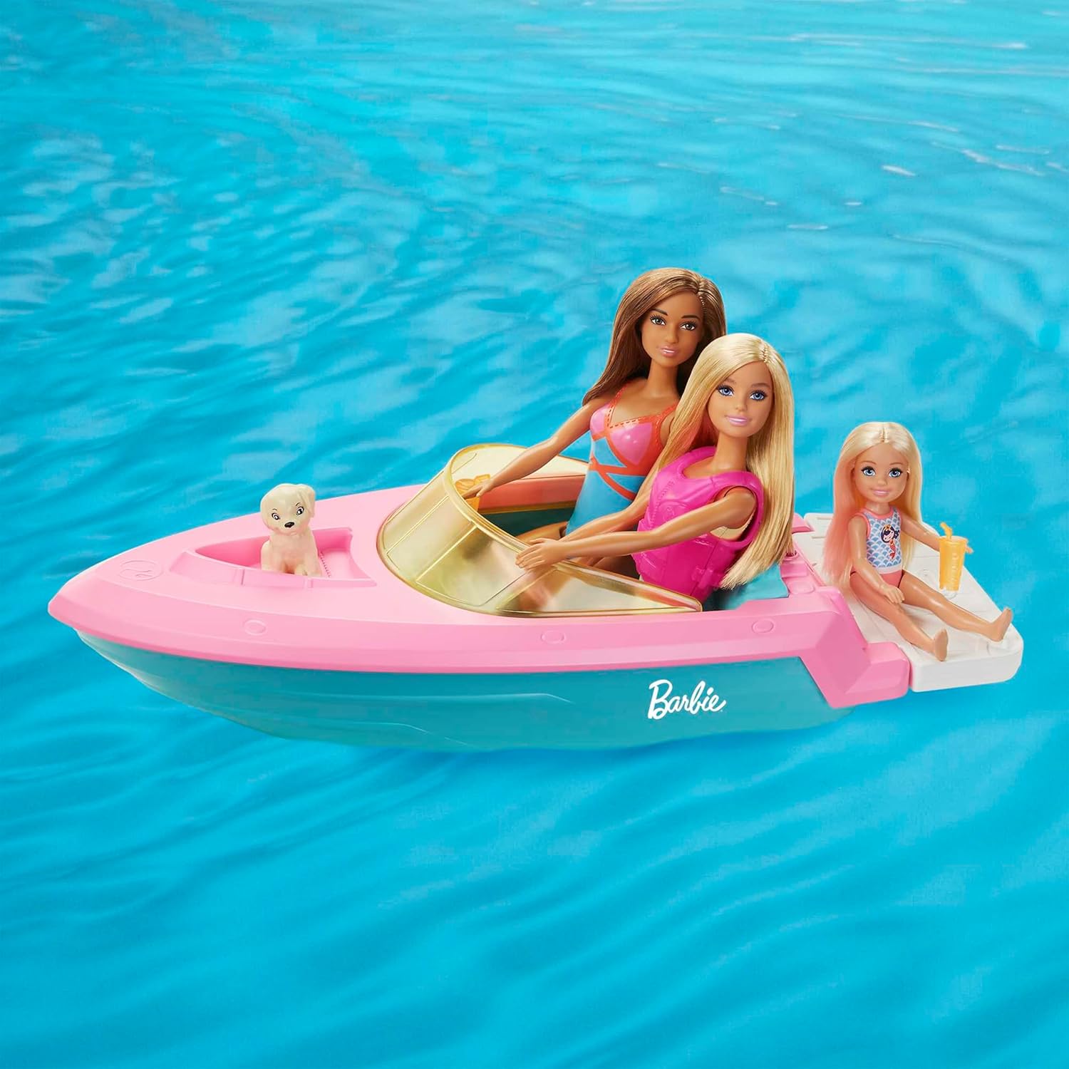 Thumbnail 4 de Barbie Speedboat Set (GRG30): Barbie-Puppe mit Rettungsweste, Boot und Welpe für Kinder ab 3 Jahren