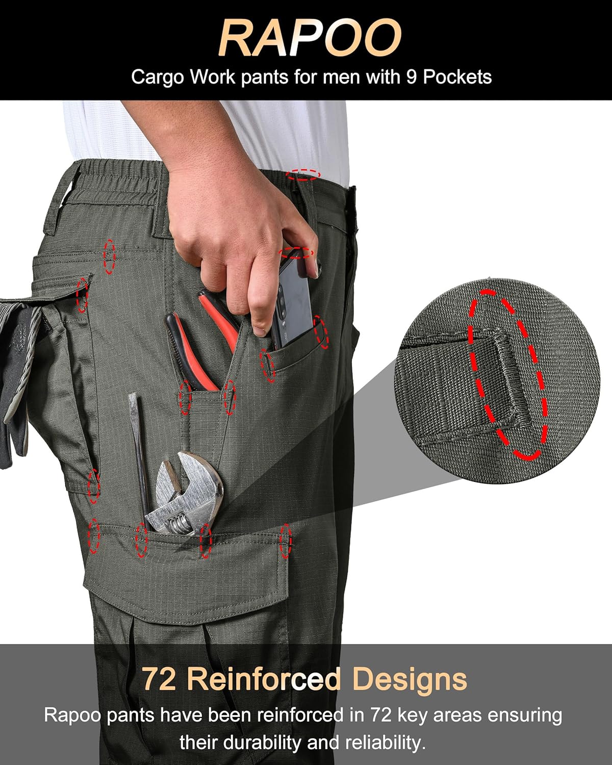 Thumbnail 1 de Rapoo Tactical Ripstop Pants for Men with 9 Pockets and Water-Repellent Finish