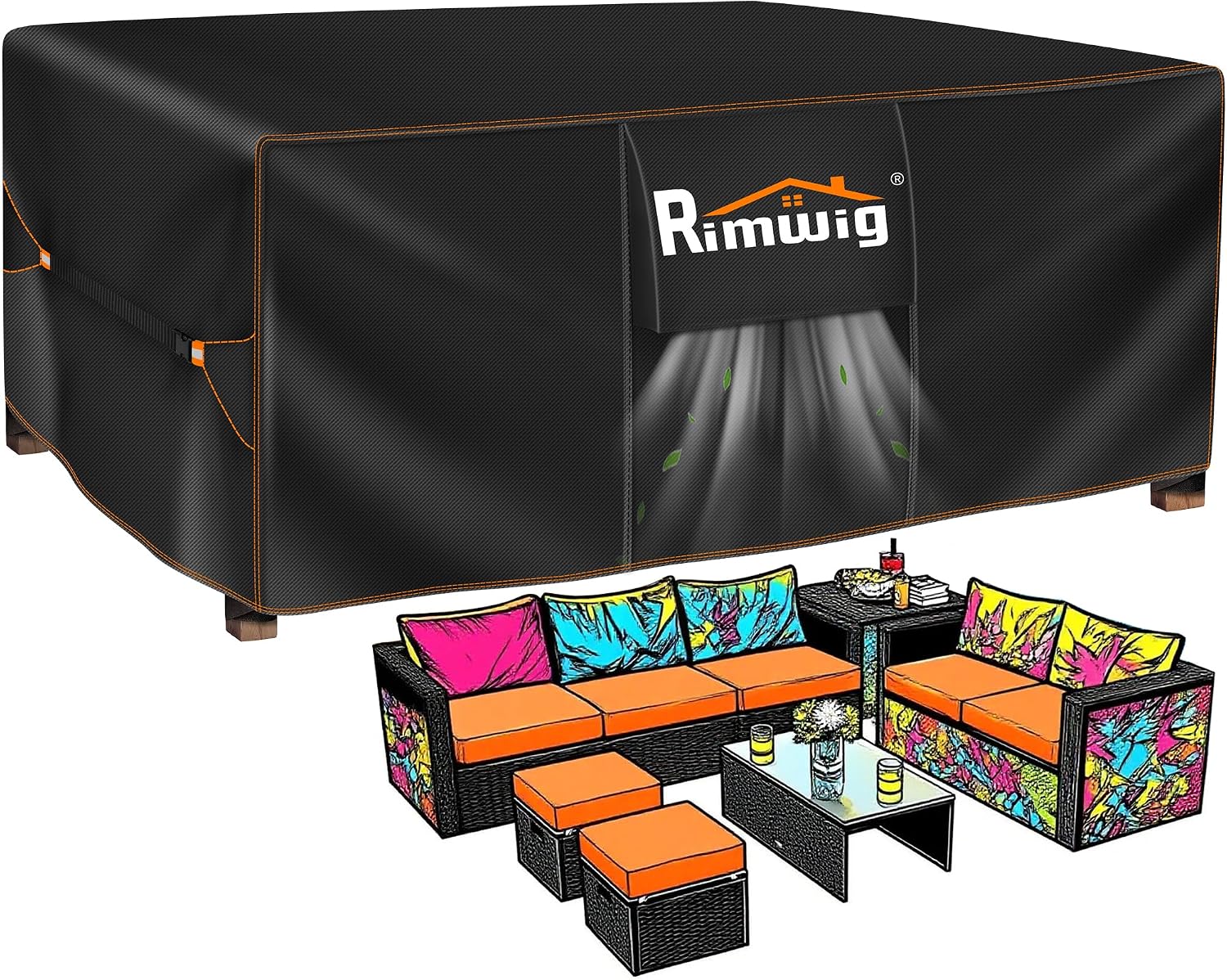Detalle de Rimwig 90" L x 65" W x 28" H Patio Furniture Cover, Waterproof Polyester