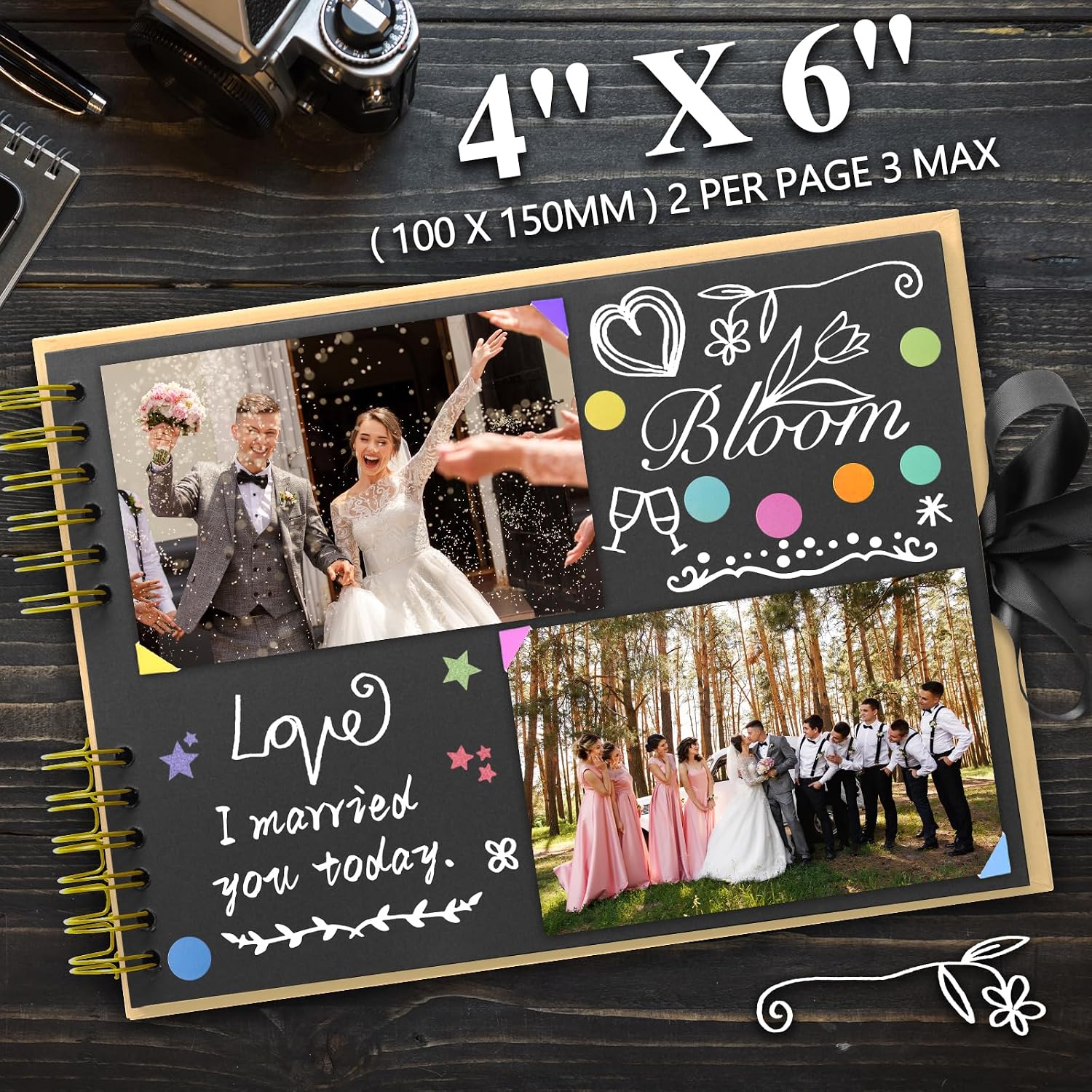 Detalle de YILEEY Fotoalbum zum Selbstgestalten – DIY Scrapbook mit Zubehör, 80 Seiten in Schwarz, Weinrot