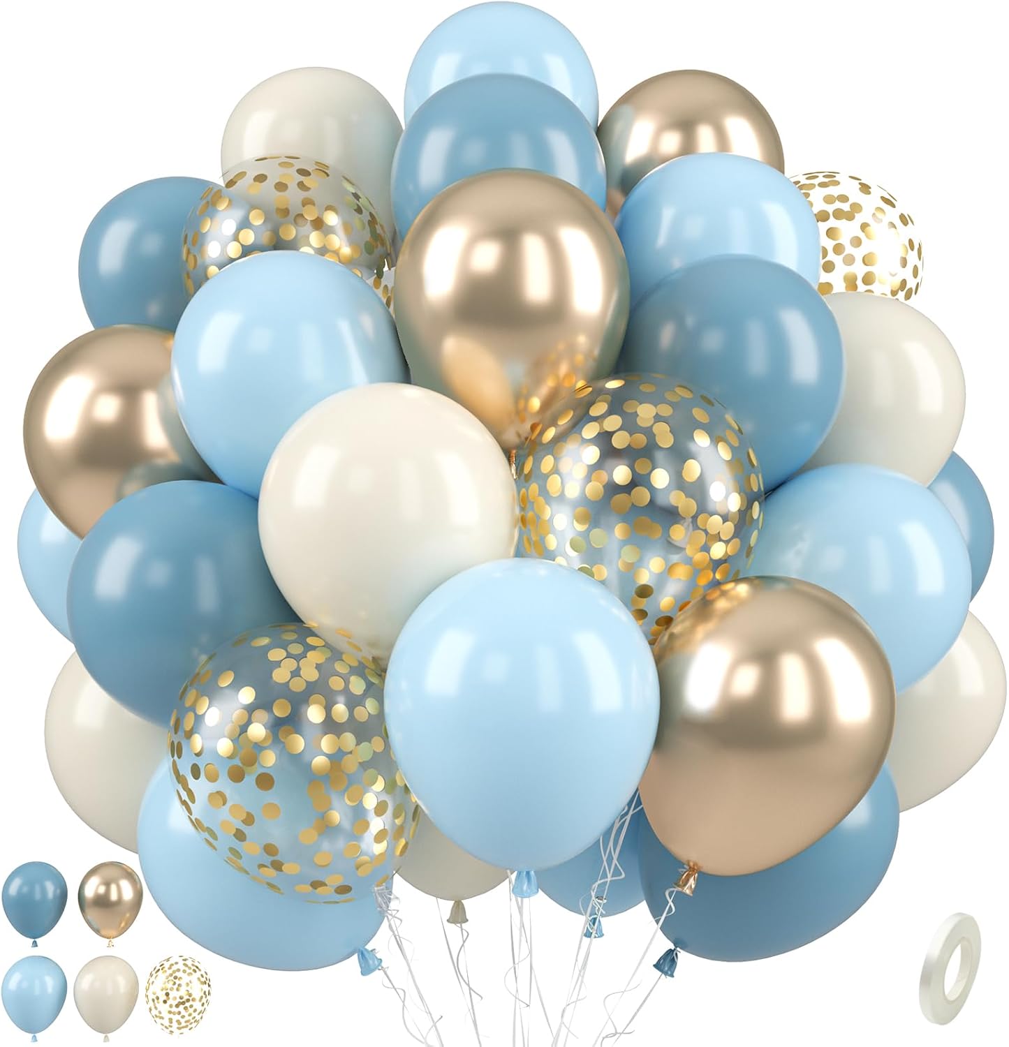 Detalle de Paready Dusty Blue Balloons, 50 Pcs – Light Blue Champagne Gold Mixed Balloons for Baby Showers and Celebrations