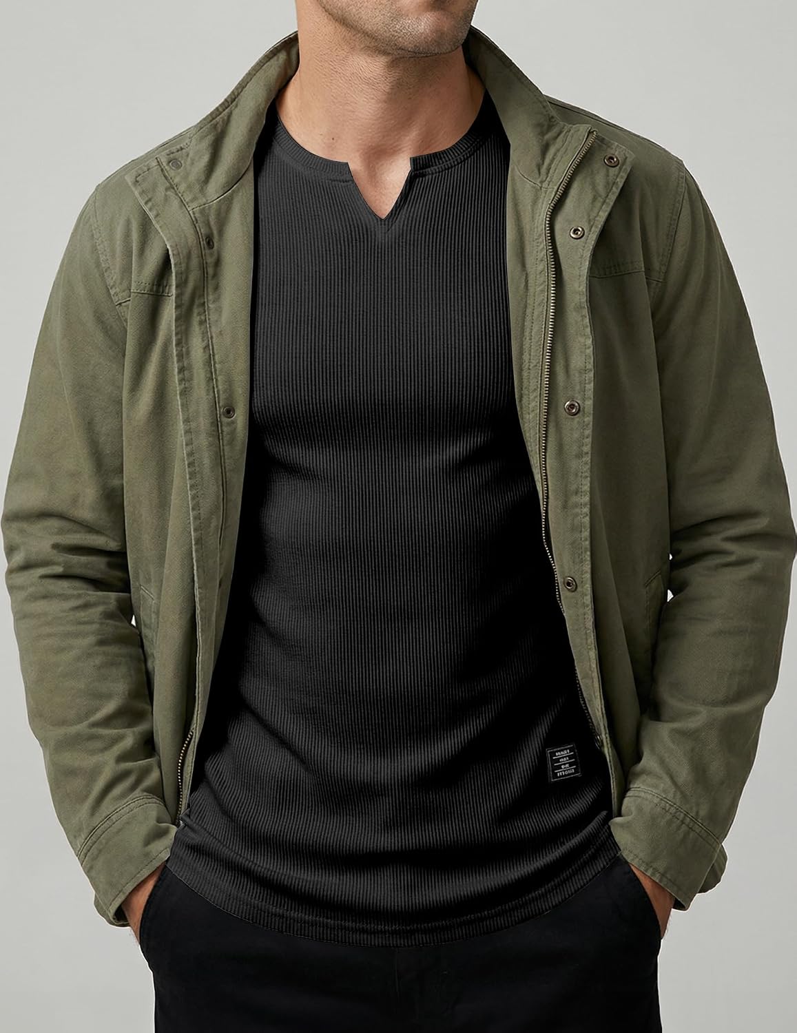 Detalle de JMIERR Men’s Muscle Slim Texture V-Neck Longline Henley T-Shirt