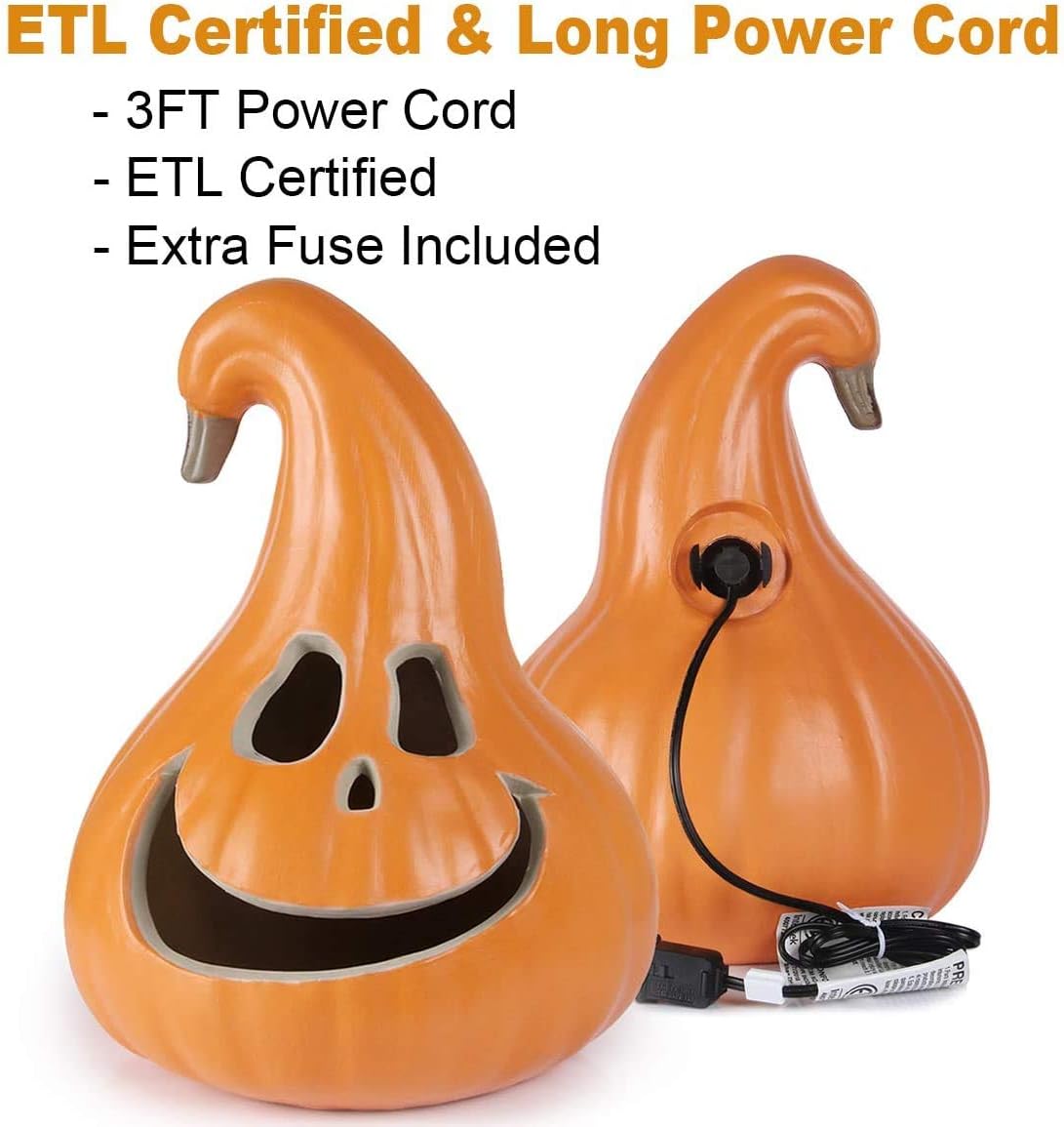 Detalle 1 de DUNCHATY 12-Inch Lighted Halloween Pumpkin Lantern with Warm White LED