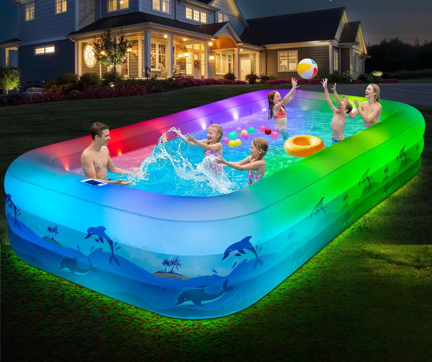 Detalle de Extra Large Inflatable Pool with Lights – 145" x 74" x 22