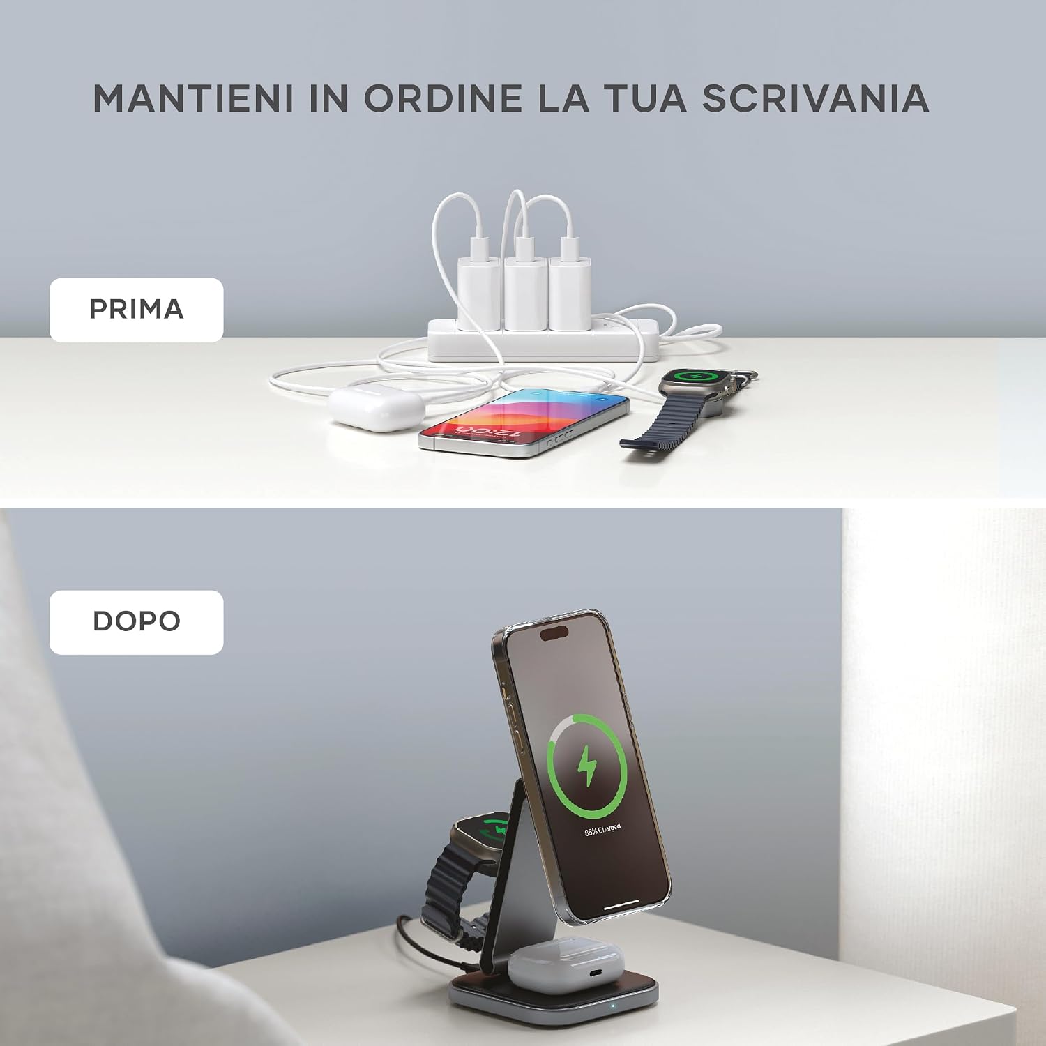 Detalle de SATECHI OntheGo™ Caricatore Wireless Pieghevole 3 in 1 (Stazione di Ricarica Magnetica 15W) certificata Qi2