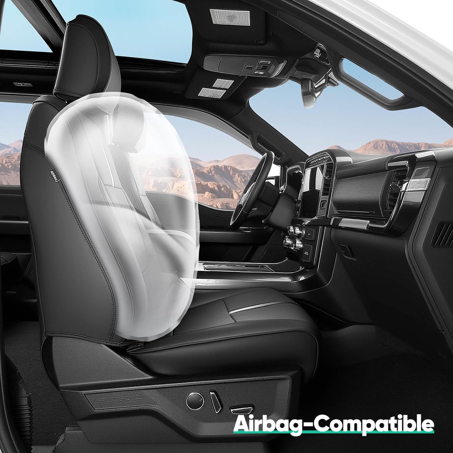 Detalle de DiffCar Ford F-150 Front Seat Covers (2015-2026): Custom Leather Look, edge-to-edge fit for SuperCrew/Crew Cab