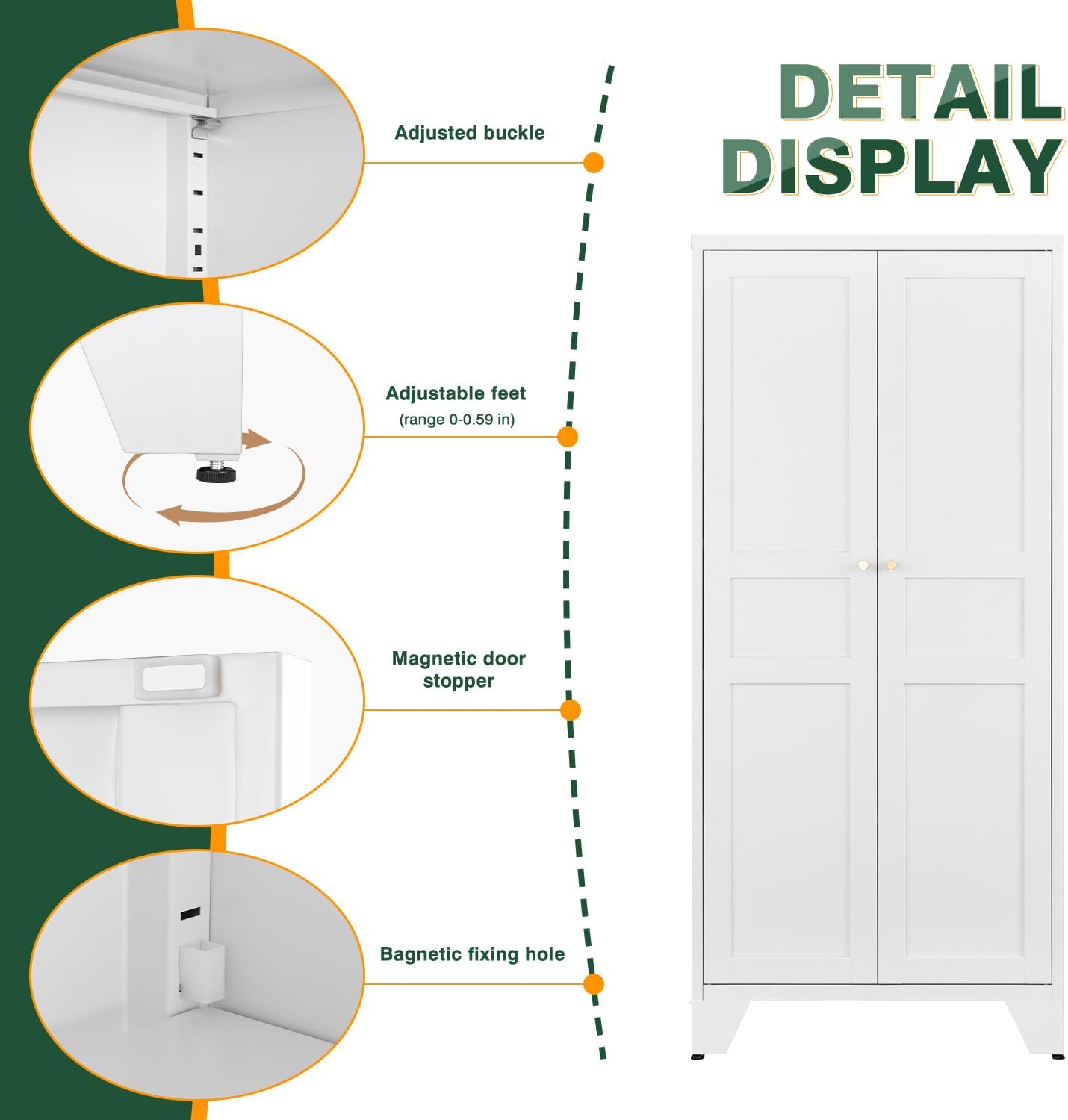 Thumbnail 3 de Letaya YW001 Metal Pantry Cabinet, 4 Adjustable Shelves, White, 61-Inch